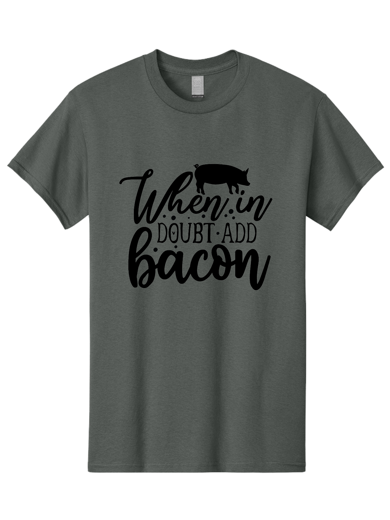 When-In-Doubt-Add-Bacon Men'S Graphic Tee, 100% Cotton, Comfortable Casual Summer Wear, Machine Washable, Funny Quote, Bacon Slogan, Food Humor, Quote Graphics, Pig Silhouette, Kitchen Decor, Funny Kitchen Sayings, Bacon Lover Gifts Aab594 1