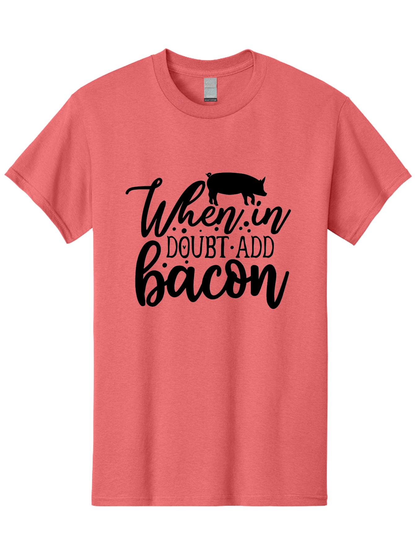 When-In-Doubt-Add-Bacon Men'S Graphic Tee, 100% Cotton, Comfortable Casual Summer Wear, Machine Washable, Funny Quote, Bacon Slogan, Food Humor, Quote Graphics, Pig Silhouette, Kitchen Decor, Funny Kitchen Sayings, Bacon Lover Gifts Aab594 7