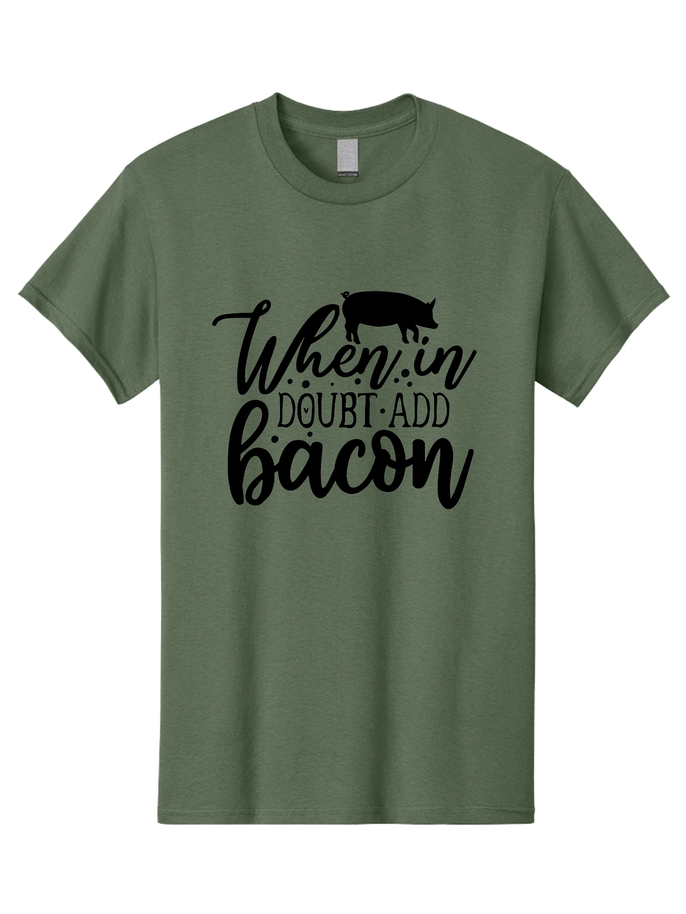When-In-Doubt-Add-Bacon Men'S Graphic Tee, 100% Cotton, Comfortable Casual Summer Wear, Machine Washable, Funny Quote, Bacon Slogan, Food Humor, Quote Graphics, Pig Silhouette, Kitchen Decor, Funny Kitchen Sayings, Bacon Lover Gifts Aab594 13