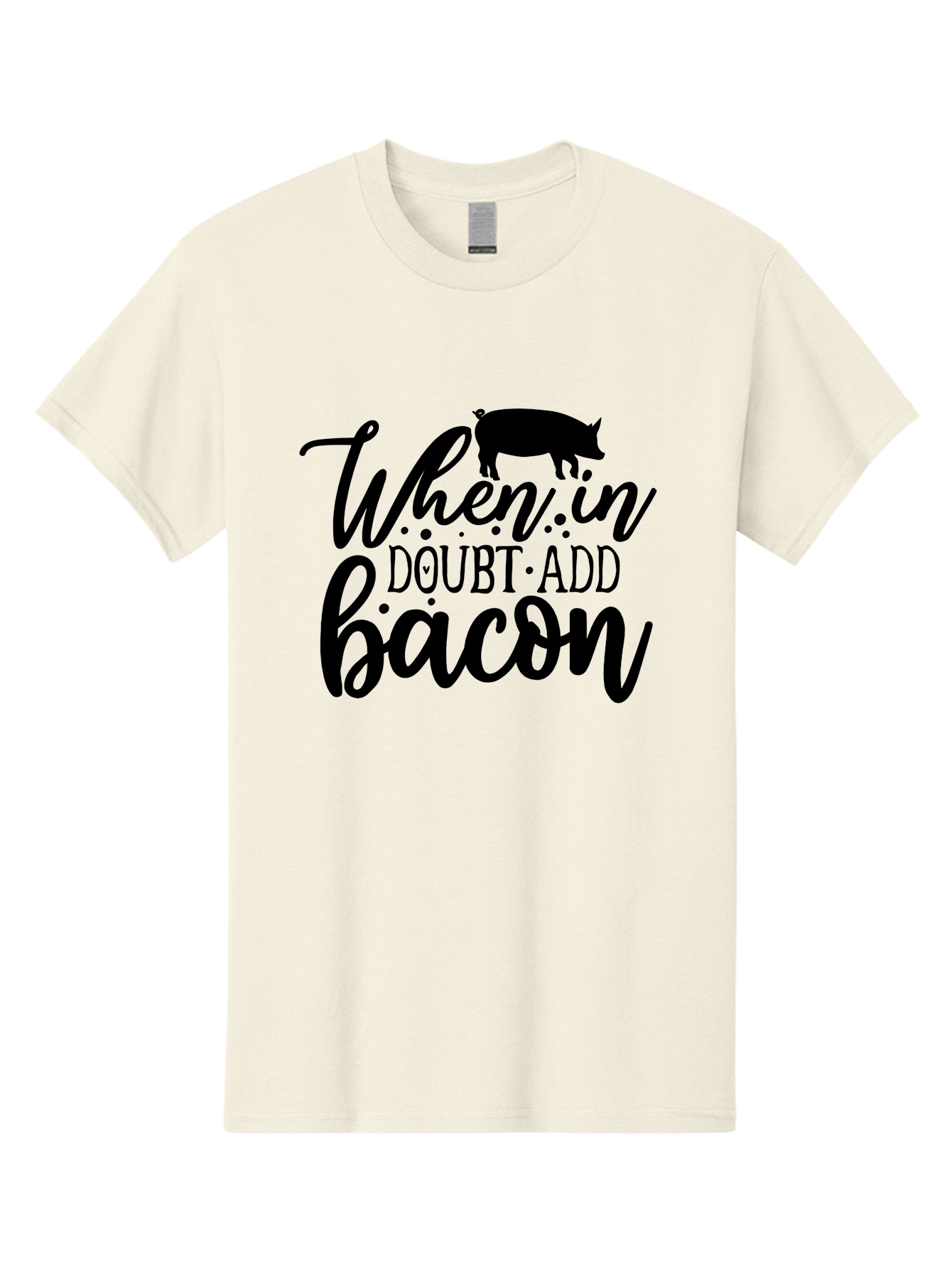 When-In-Doubt-Add-Bacon Men'S Graphic Tee, 100% Cotton, Comfortable Casual Summer Wear, Machine Washable, Funny Quote, Bacon Slogan, Food Humor, Quote Graphics, Pig Silhouette, Kitchen Decor, Funny Kitchen Sayings, Bacon Lover Gifts Aab594 3