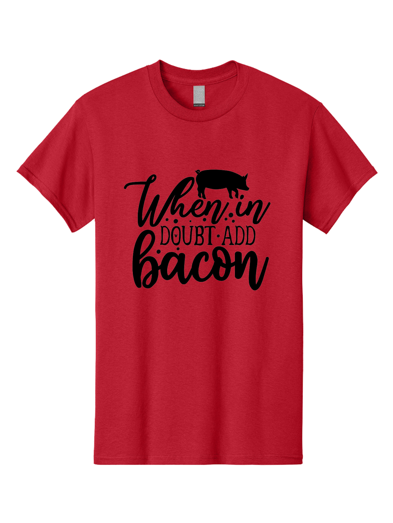 When-In-Doubt-Add-Bacon Men'S Graphic Tee, 100% Cotton, Comfortable Casual Summer Wear, Machine Washable, Funny Quote, Bacon Slogan, Food Humor, Quote Graphics, Pig Silhouette, Kitchen Decor, Funny Kitchen Sayings, Bacon Lover Gifts Aab594 23