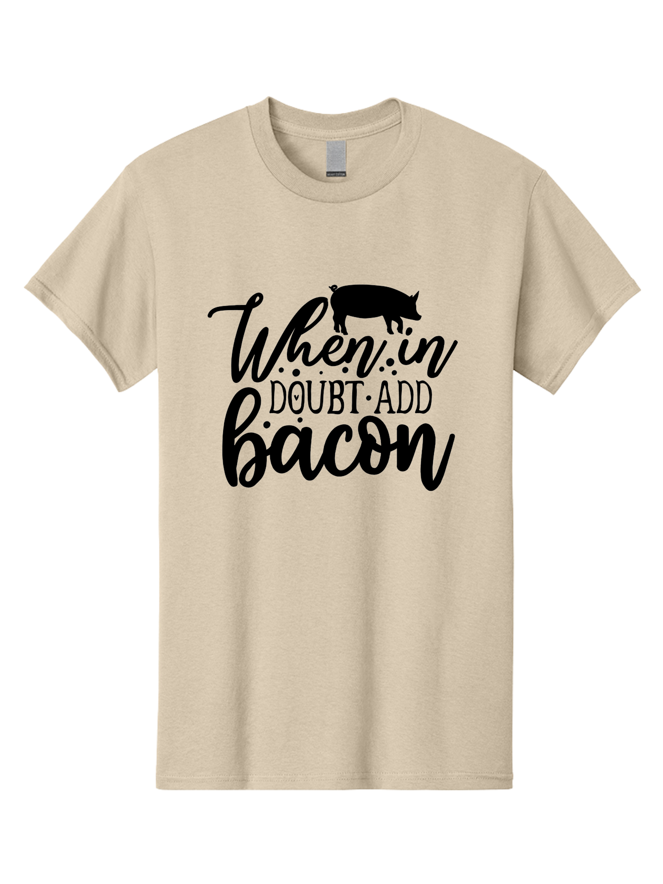 When-In-Doubt-Add-Bacon Men'S Graphic Tee, 100% Cotton, Comfortable Casual Summer Wear, Machine Washable, Funny Quote, Bacon Slogan, Food Humor, Quote Graphics, Pig Silhouette, Kitchen Decor, Funny Kitchen Sayings, Bacon Lover Gifts Aab594 25