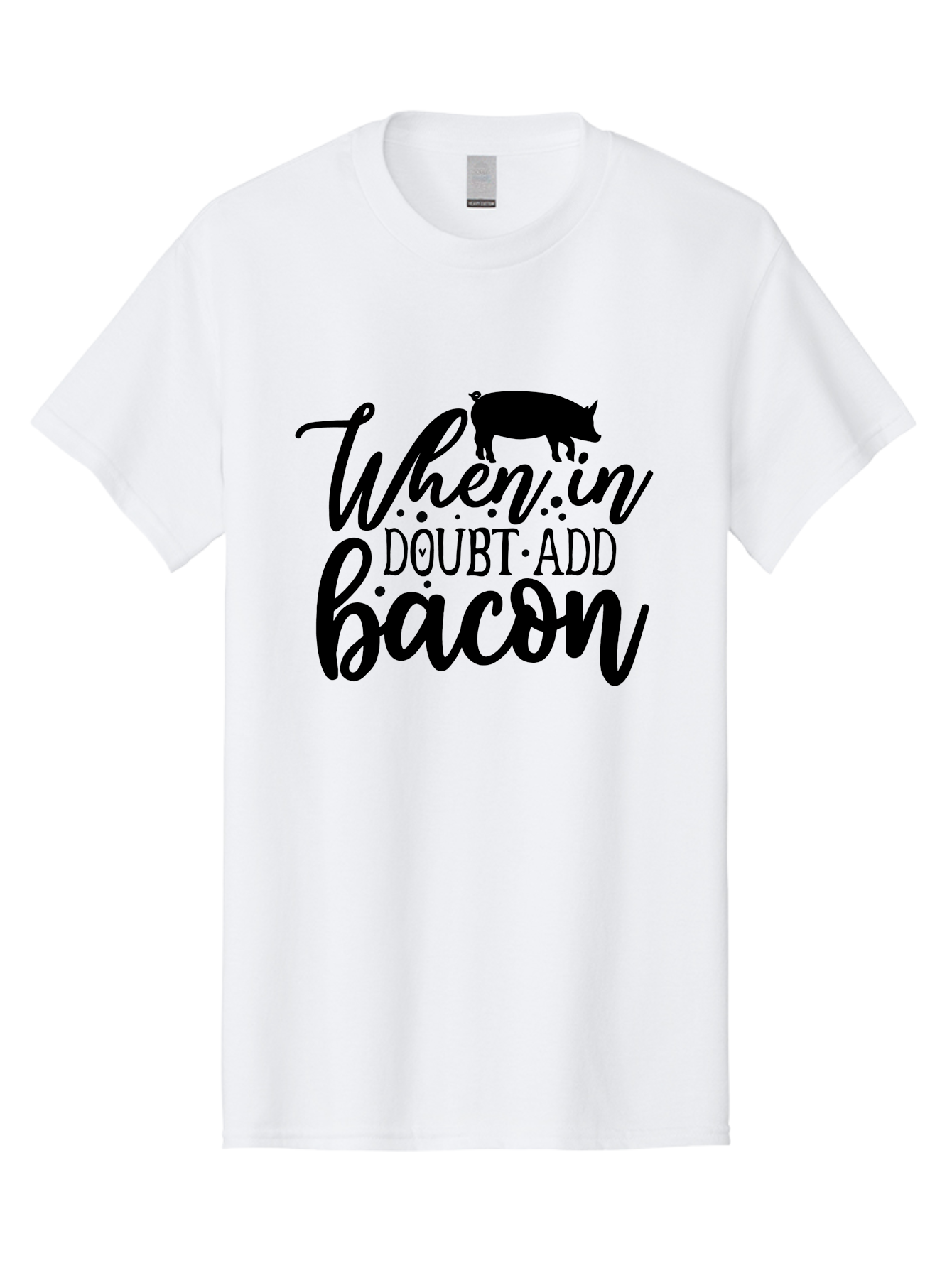 When-In-Doubt-Add-Bacon Men'S Graphic Tee, 100% Cotton, Comfortable Casual Summer Wear, Machine Washable, Funny Quote, Bacon Slogan, Food Humor, Quote Graphics, Pig Silhouette, Kitchen Decor, Funny Kitchen Sayings, Bacon Lover Gifts Aab594 27