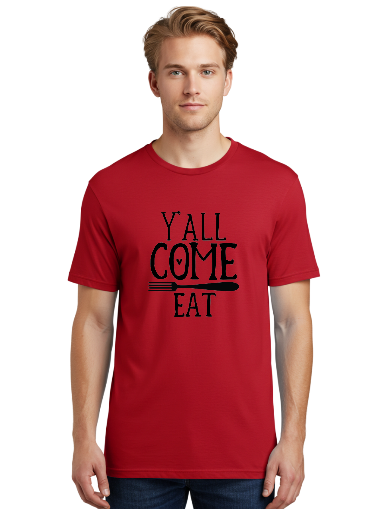 Y-All-Come-Eat Men'S Graphic Tee, 100% Cotton, Comfortable Casual Summer Wear, Machine Washable, Food Invitation, Southern Hospitality, Fork Graphic, Come Eat Sign, Restaurant Signage, Dinner Party Invitation, Casual Dining Aab597 18