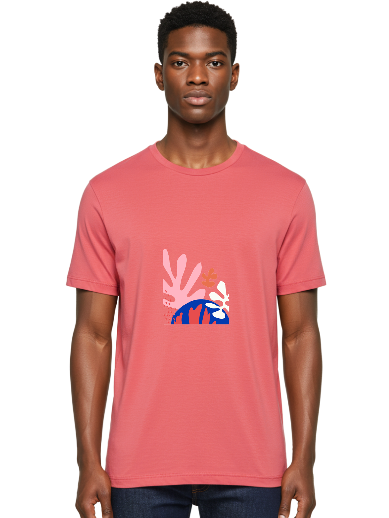 Abstract-Art Men'S Graphic Tee, 100% Cotton, Comfortable Casual Summer Wear, Machine Washable, Abstract Floral Design, Vibrant Colors, Playful Patterns, Blue And Red Globe, Pink Background, Yellow Rectangle, Modern Art, Creative Graphic Aab600 4