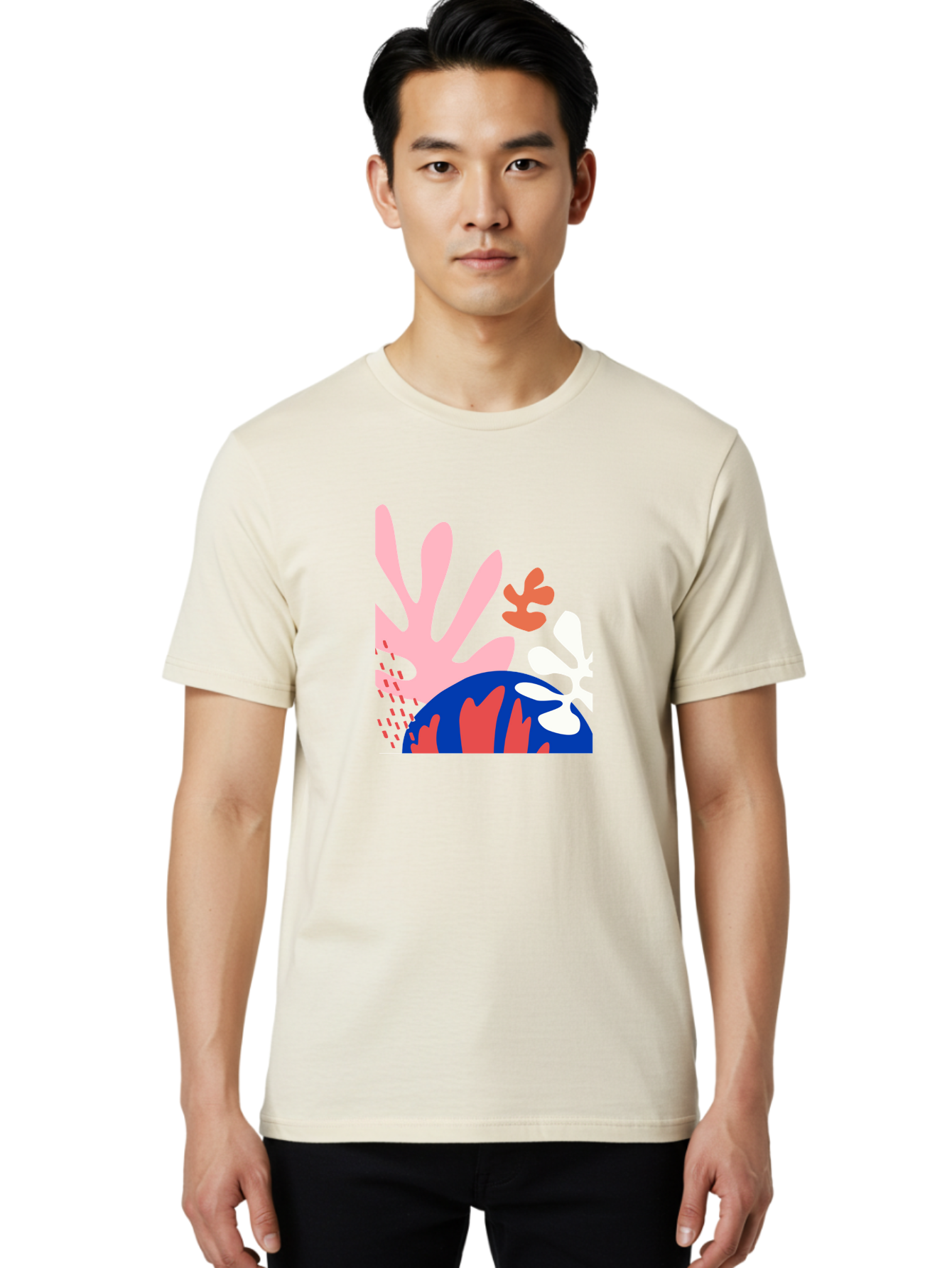 Abstract-Art Men'S Graphic Tee, 100% Cotton, Comfortable Casual Summer Wear, Machine Washable, Abstract Floral Design, Vibrant Colors, Playful Patterns, Blue And Red Globe, Pink Background, Yellow Rectangle, Modern Art, Creative Graphic Aab600 12