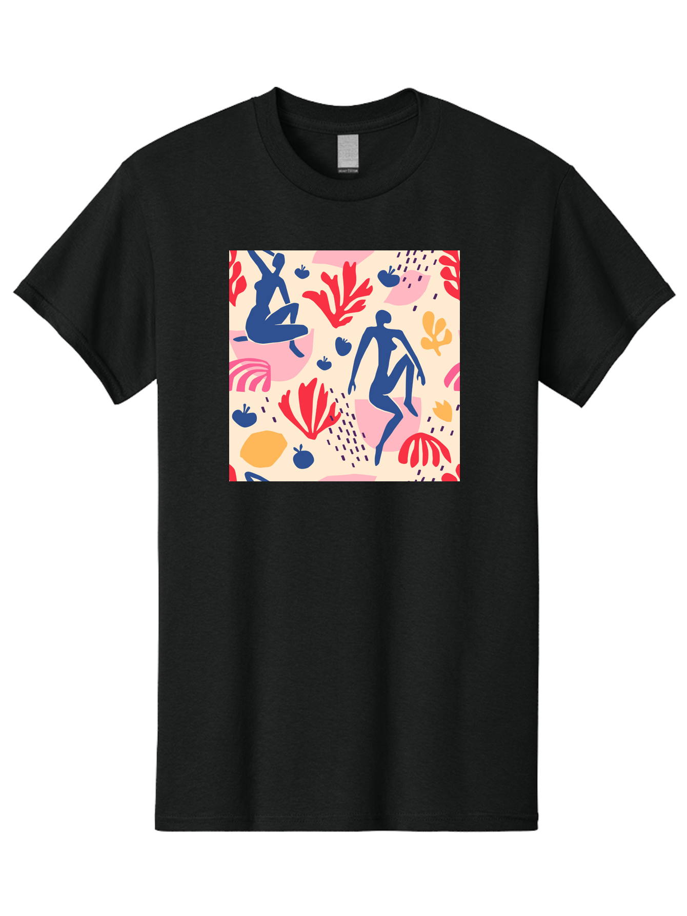 Abstract-Figures Men'S Graphic Tee, 100% Cotton, Comfortable Casual Summer Wear, Machine Washable, Blue Silhouettes Dancing, Abstract Floral Pattern, Vibrant Colors, Dynamic Movement, Playful Atmosphere, Modern Art, Colorful Design, Aab601 23