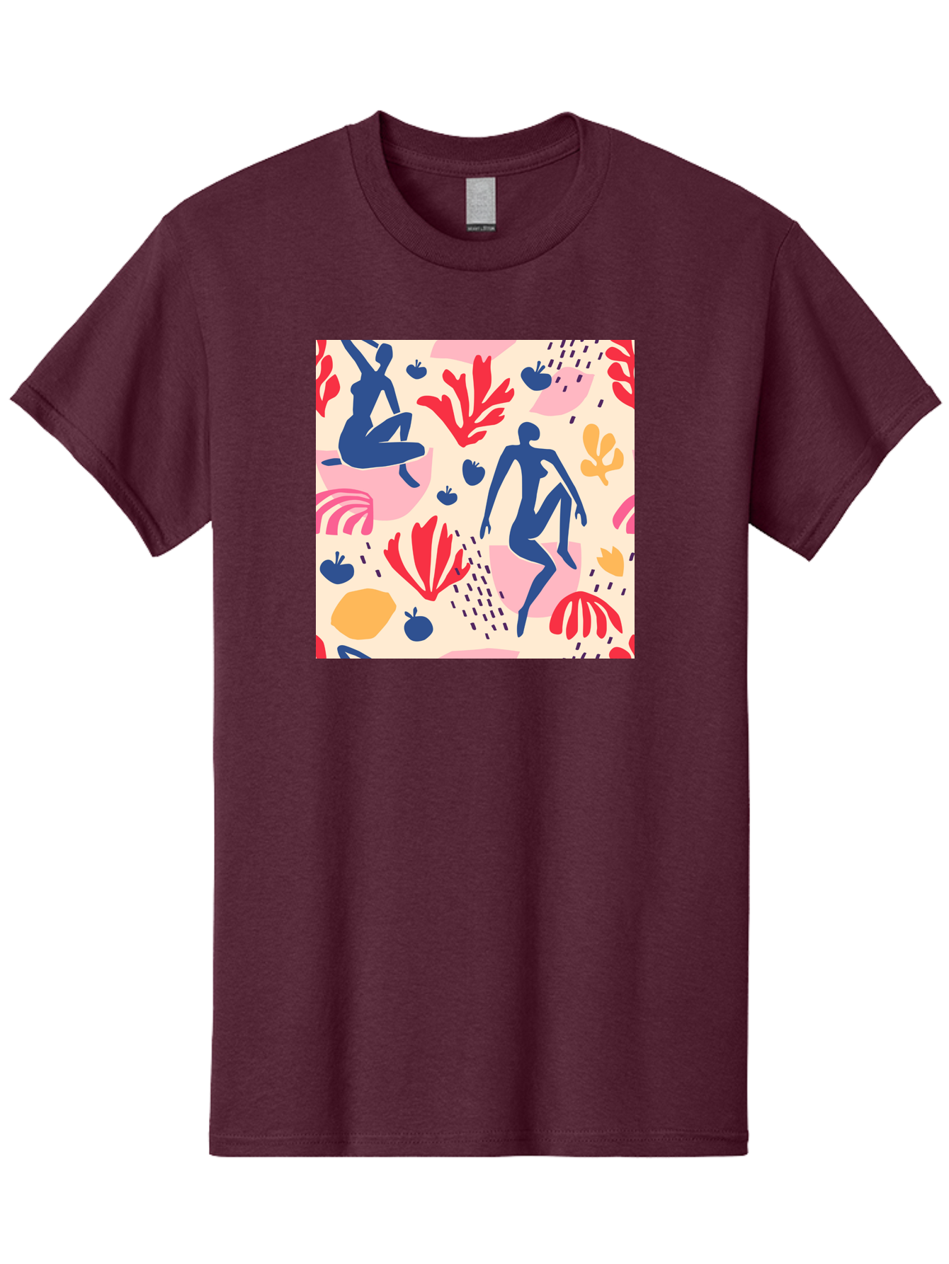Abstract-Figures Men'S Graphic Tee, 100% Cotton, Comfortable Casual Summer Wear, Machine Washable, Blue Silhouettes Dancing, Abstract Floral Pattern, Vibrant Colors, Dynamic Movement, Playful Atmosphere, Modern Art, Colorful Design, Aab601 15