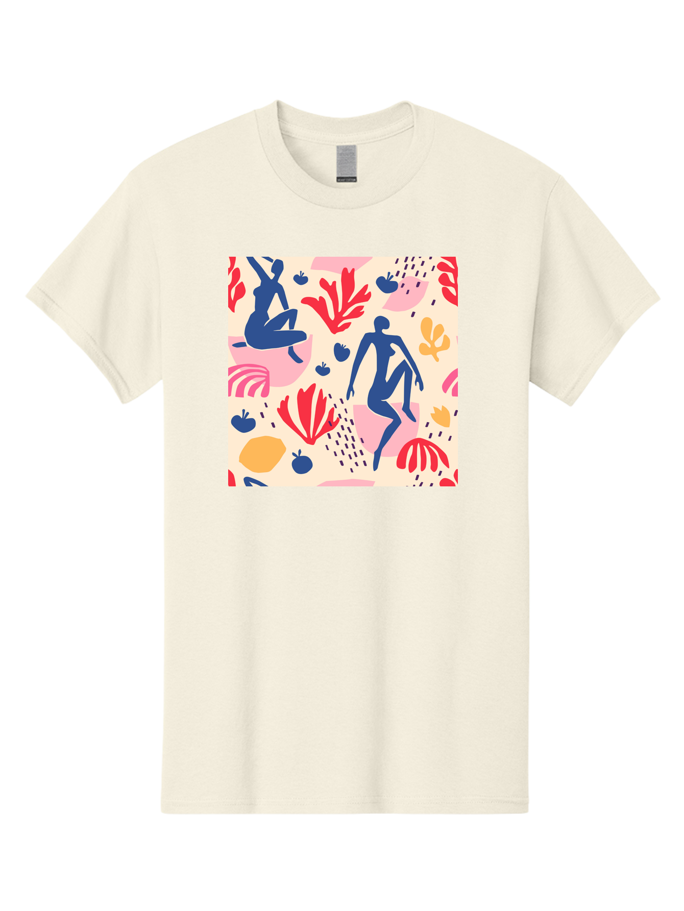 Abstract-Figures Men'S Graphic Tee, 100% Cotton, Comfortable Casual Summer Wear, Machine Washable, Blue Silhouettes Dancing, Abstract Floral Pattern, Vibrant Colors, Dynamic Movement, Playful Atmosphere, Modern Art, Colorful Design, Aab601 27