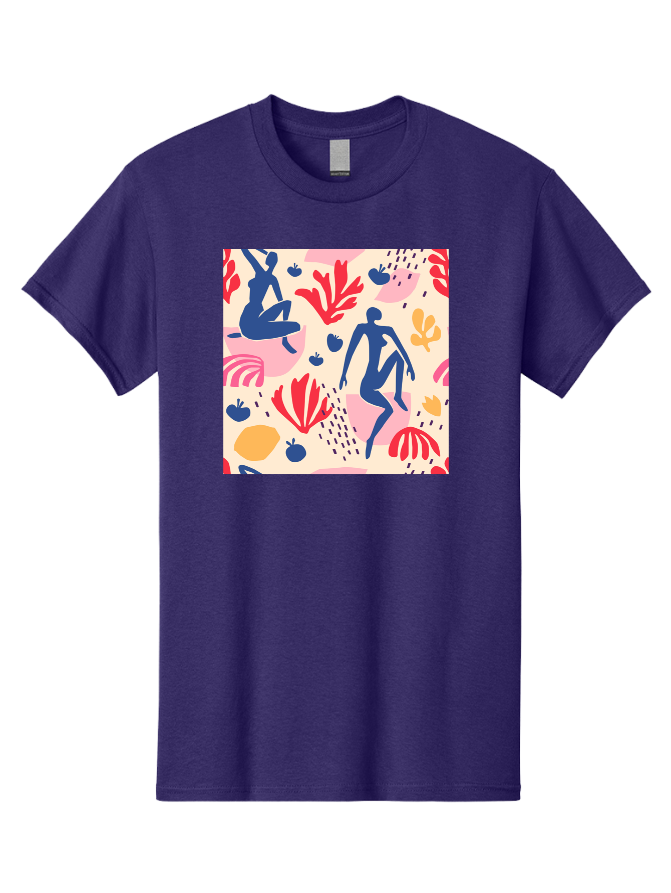 Abstract-Figures Men'S Graphic Tee, 100% Cotton, Comfortable Casual Summer Wear, Machine Washable, Blue Silhouettes Dancing, Abstract Floral Pattern, Vibrant Colors, Dynamic Movement, Playful Atmosphere, Modern Art, Colorful Design, Aab601 19