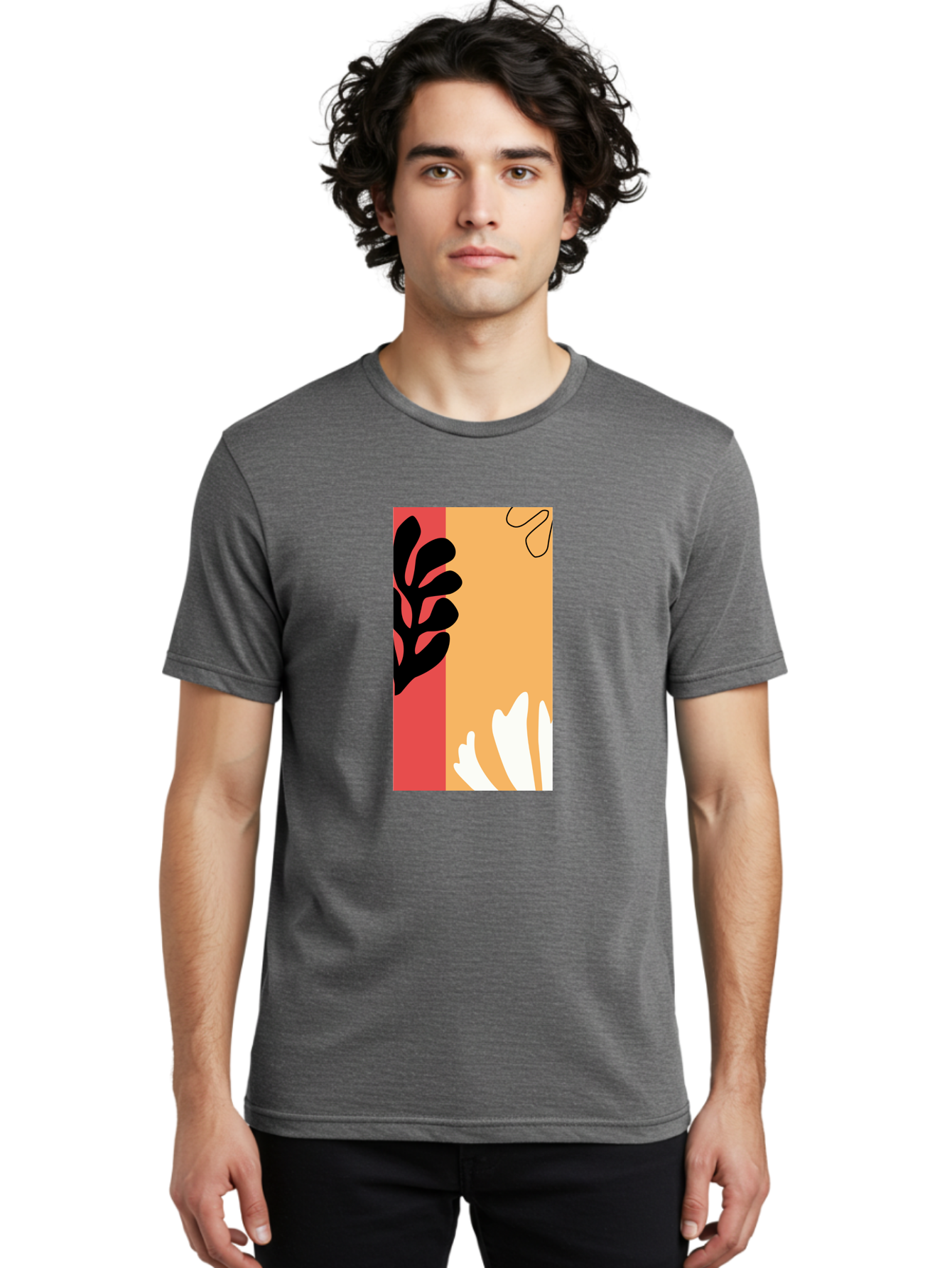 Abstract-Flowers Men'S Graphic Tee, 100% Cotton, Comfortable Casual Summer Wear, Machine Washable, Abstract Leaves, Graphic Design, Modern Art, Bold Colors, Minimalist Style, Floral Motif, Creative Expression, Digital Illustration Aab602 4