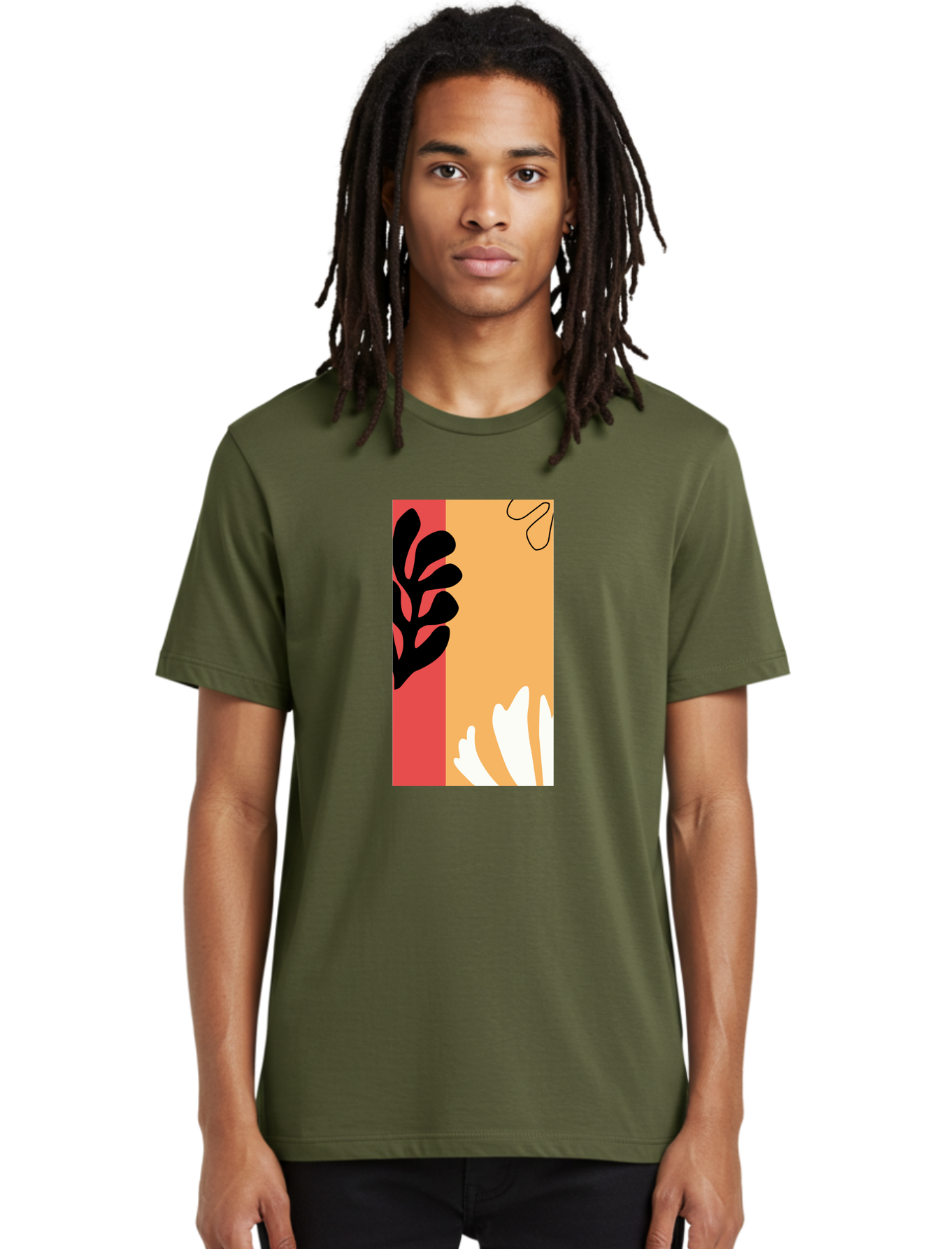 Abstract-Flowers Men'S Graphic Tee, 100% Cotton, Comfortable Casual Summer Wear, Machine Washable, Abstract Leaves, Graphic Design, Modern Art, Bold Colors, Minimalist Style, Floral Motif, Creative Expression, Digital Illustration Aab602 26