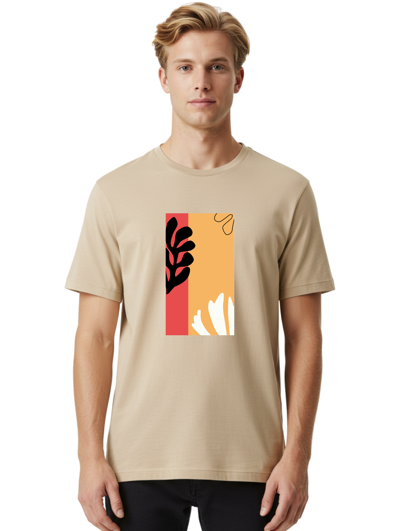 Abstract-Flowers Men'S Graphic Tee, 100% Cotton, Comfortable Casual Summer Wear, Machine Washable, Abstract Leaves, Graphic Design, Modern Art, Bold Colors, Minimalist Style, Floral Motif, Creative Expression, Digital Illustration Aab602 2