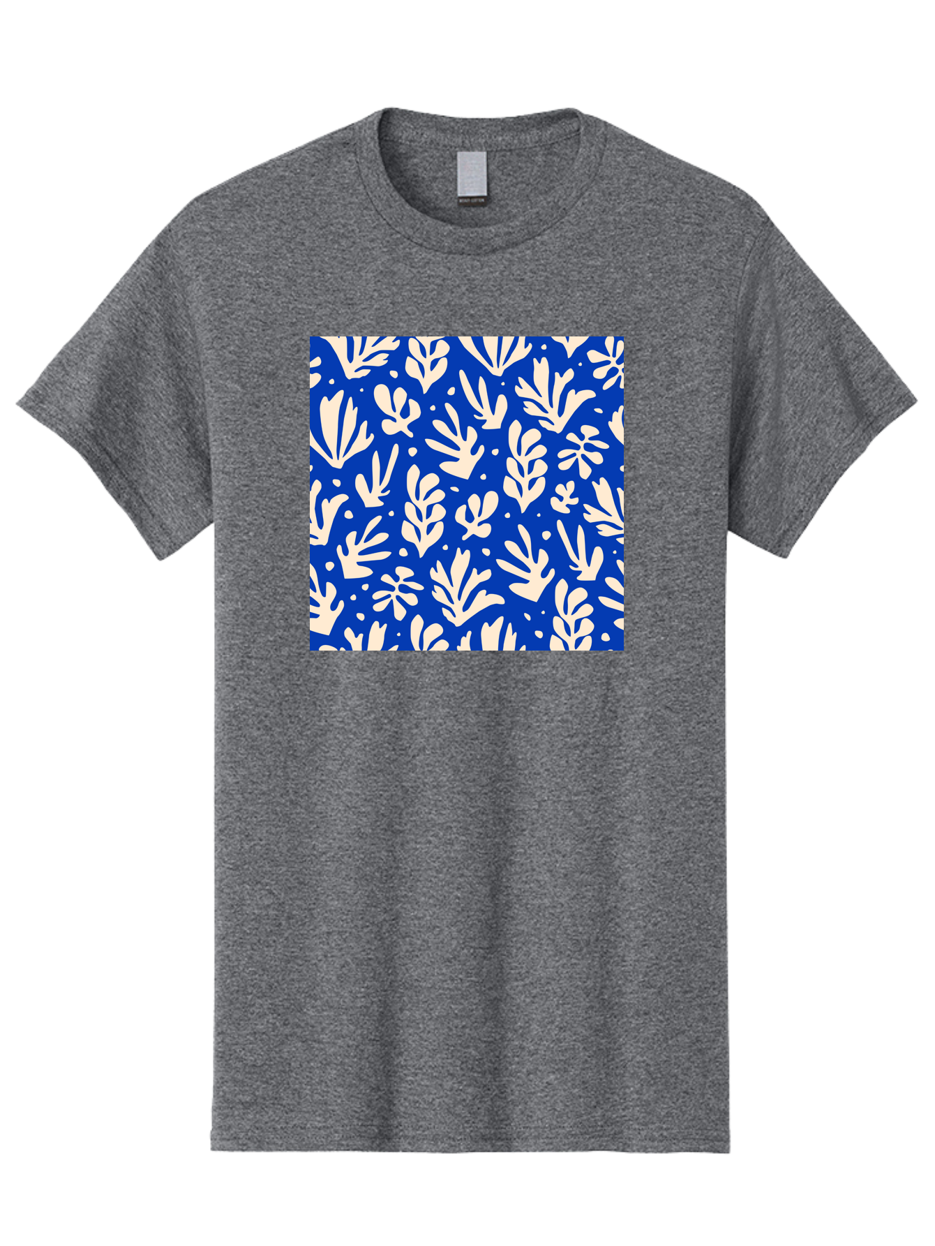 Blue-Floral-Pattern Men'S Graphic Tee, 100% Cotton, Comfortable Casual Summer Wear, Machine Washable, Floral Pattern, Leaf Design, Botanical Elements, Blue Background, Cream-Colored Flowers, Abstract Foliage, Repeating Design, Aab605 19
