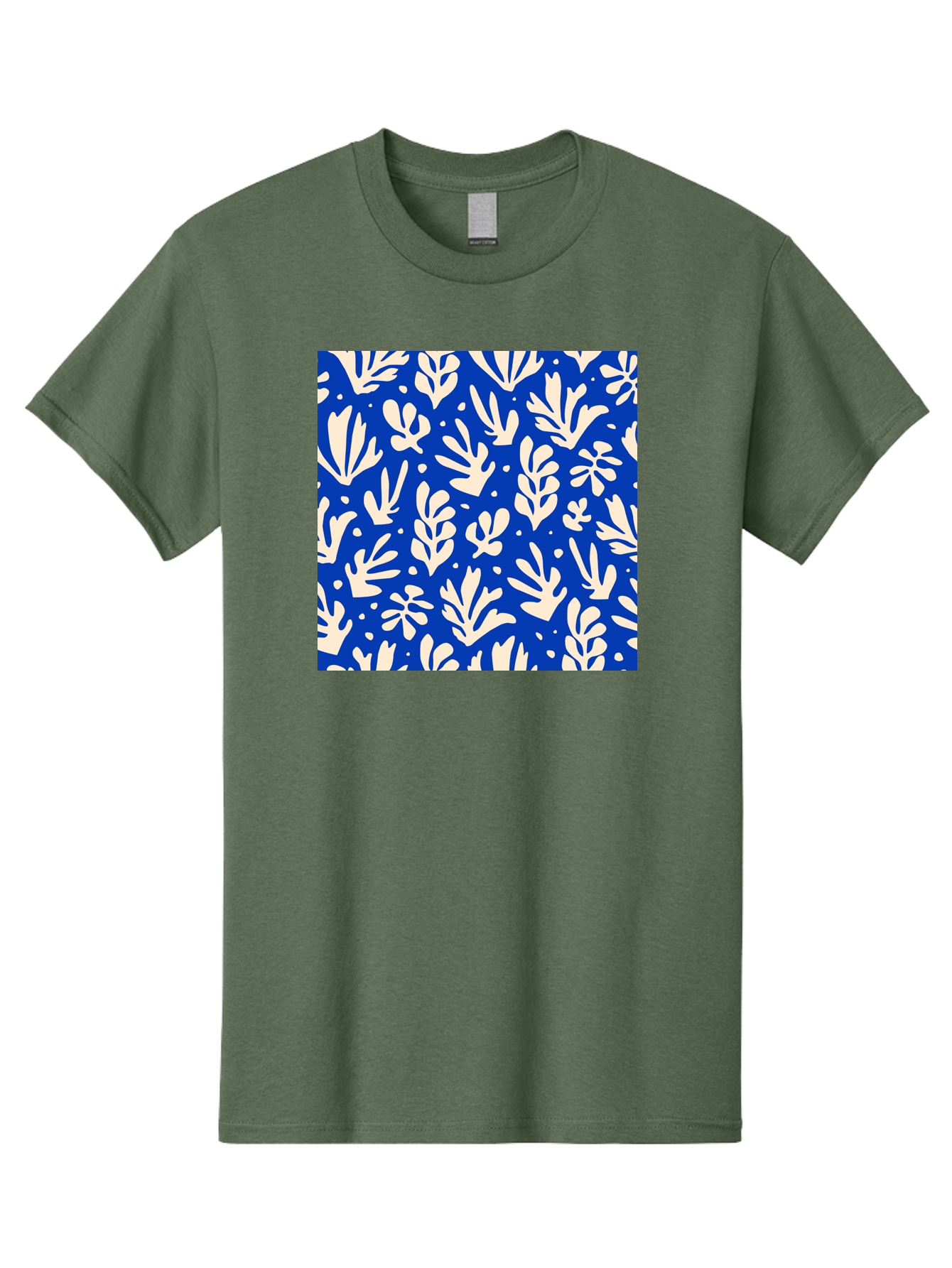 Blue-Floral-Pattern Men'S Graphic Tee, 100% Cotton, Comfortable Casual Summer Wear, Machine Washable, Floral Pattern, Leaf Design, Botanical Elements, Blue Background, Cream-Colored Flowers, Abstract Foliage, Repeating Design, Aab605 27