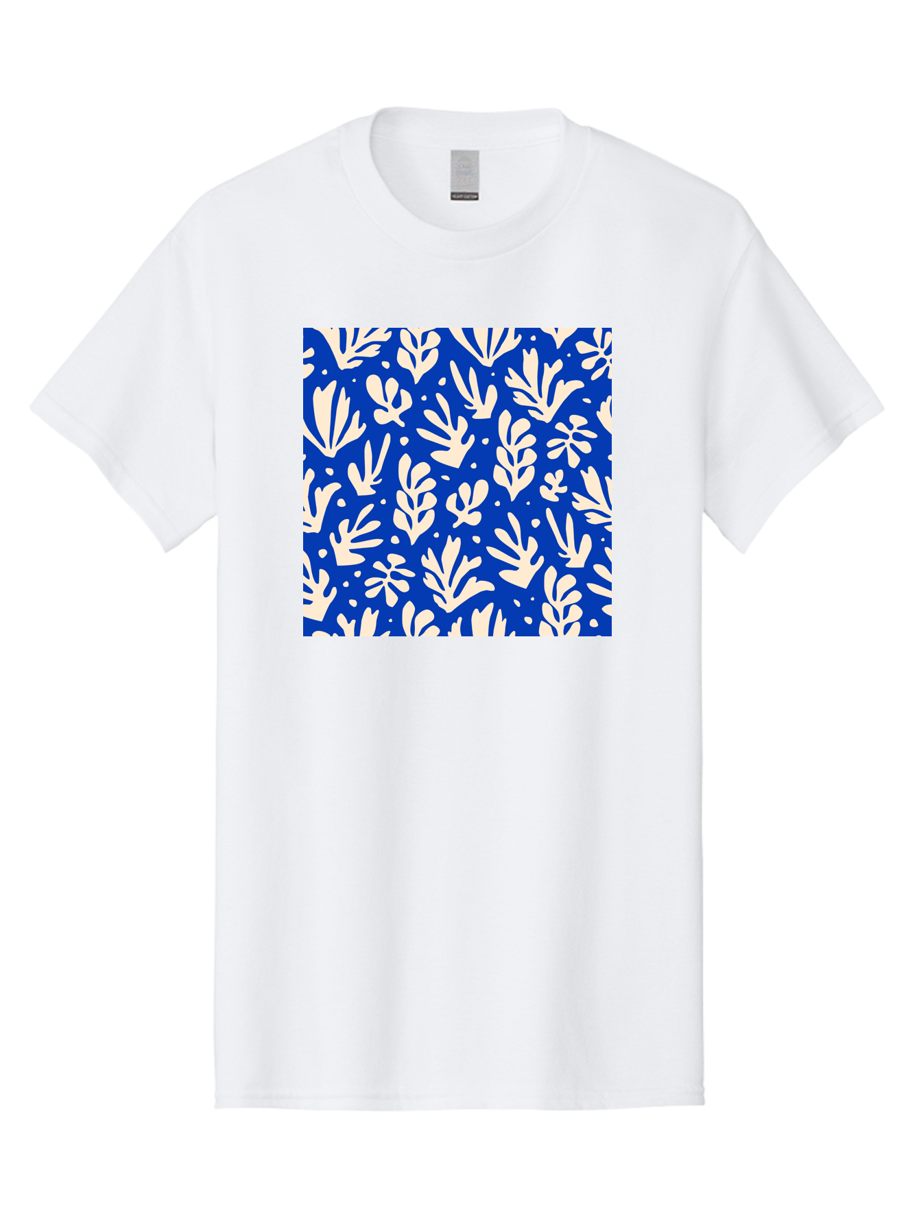 Blue-Floral-Pattern Men'S Graphic Tee, 100% Cotton, Comfortable Casual Summer Wear, Machine Washable, Floral Pattern, Leaf Design, Botanical Elements, Blue Background, Cream-Colored Flowers, Abstract Foliage, Repeating Design, Aab605 1