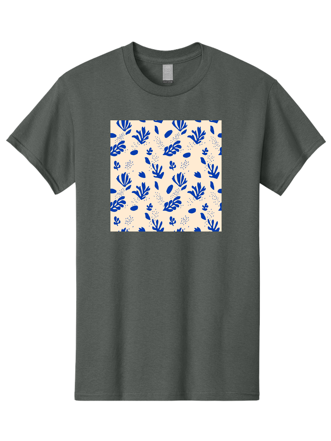 Blue-Florals Men'S Graphic Tee, 100% Cotton, Comfortable Casual Summer Wear, Machine Washable, Blue Flowers, Floral Pattern, Abstract Design, Minimalist Style, Botanical Elements, Decorative Motifs, Cream Background, Hand Drawn, Aab606 21