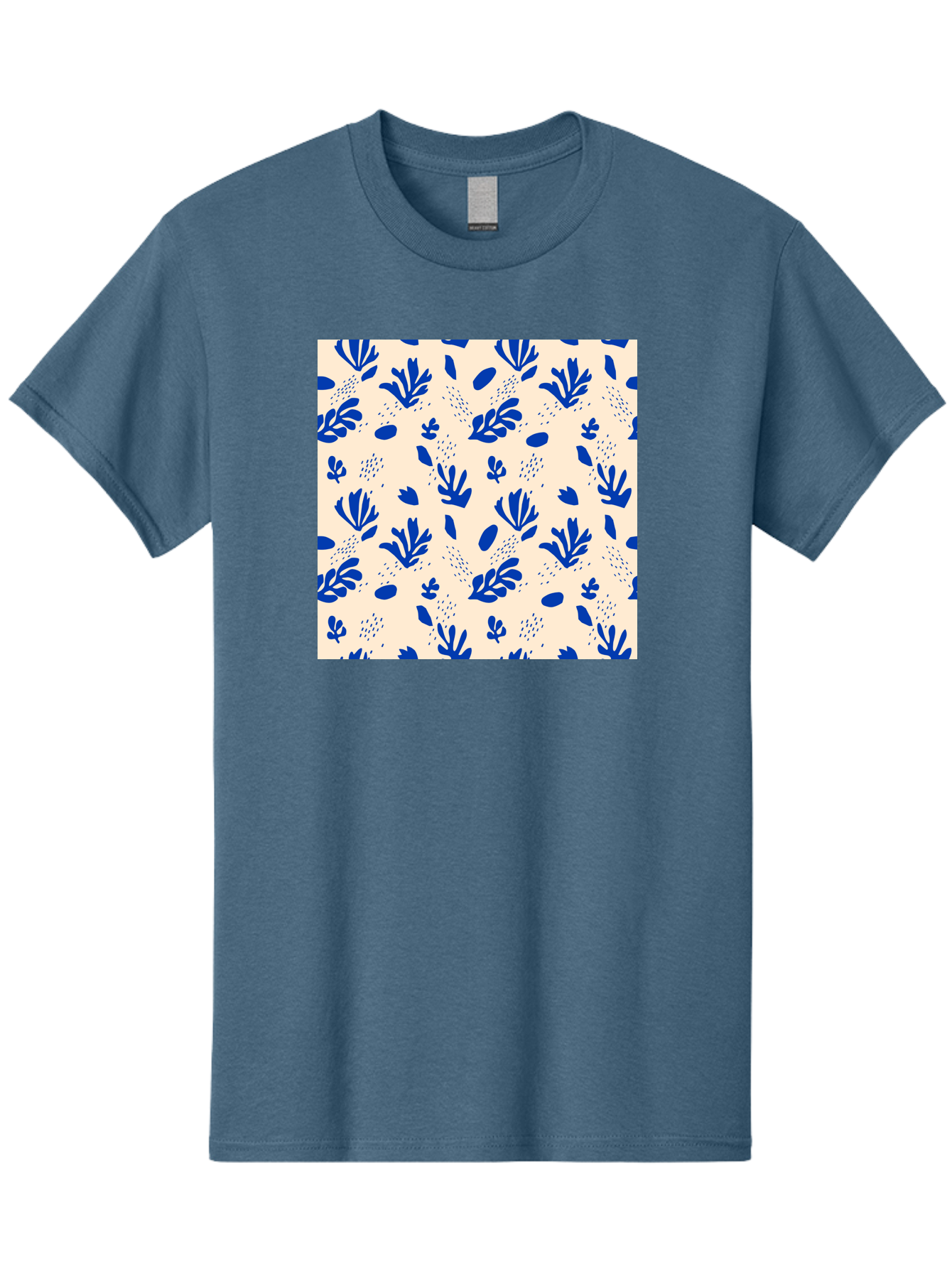 Blue-Florals Men'S Graphic Tee, 100% Cotton, Comfortable Casual Summer Wear, Machine Washable, Blue Flowers, Floral Pattern, Abstract Design, Minimalist Style, Botanical Elements, Decorative Motifs, Cream Background, Hand Drawn, Aab606 25