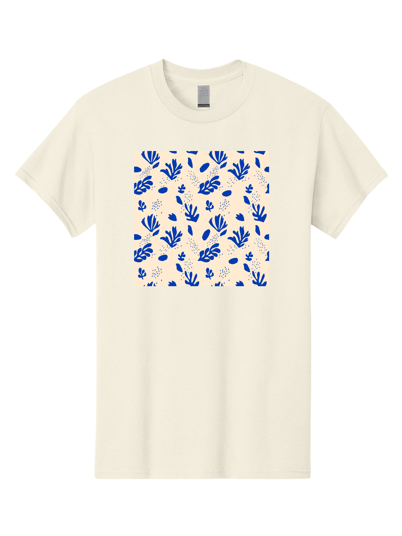 Blue-Florals Men'S Graphic Tee, 100% Cotton, Comfortable Casual Summer Wear, Machine Washable, Blue Flowers, Floral Pattern, Abstract Design, Minimalist Style, Botanical Elements, Decorative Motifs, Cream Background, Hand Drawn, Aab606 23