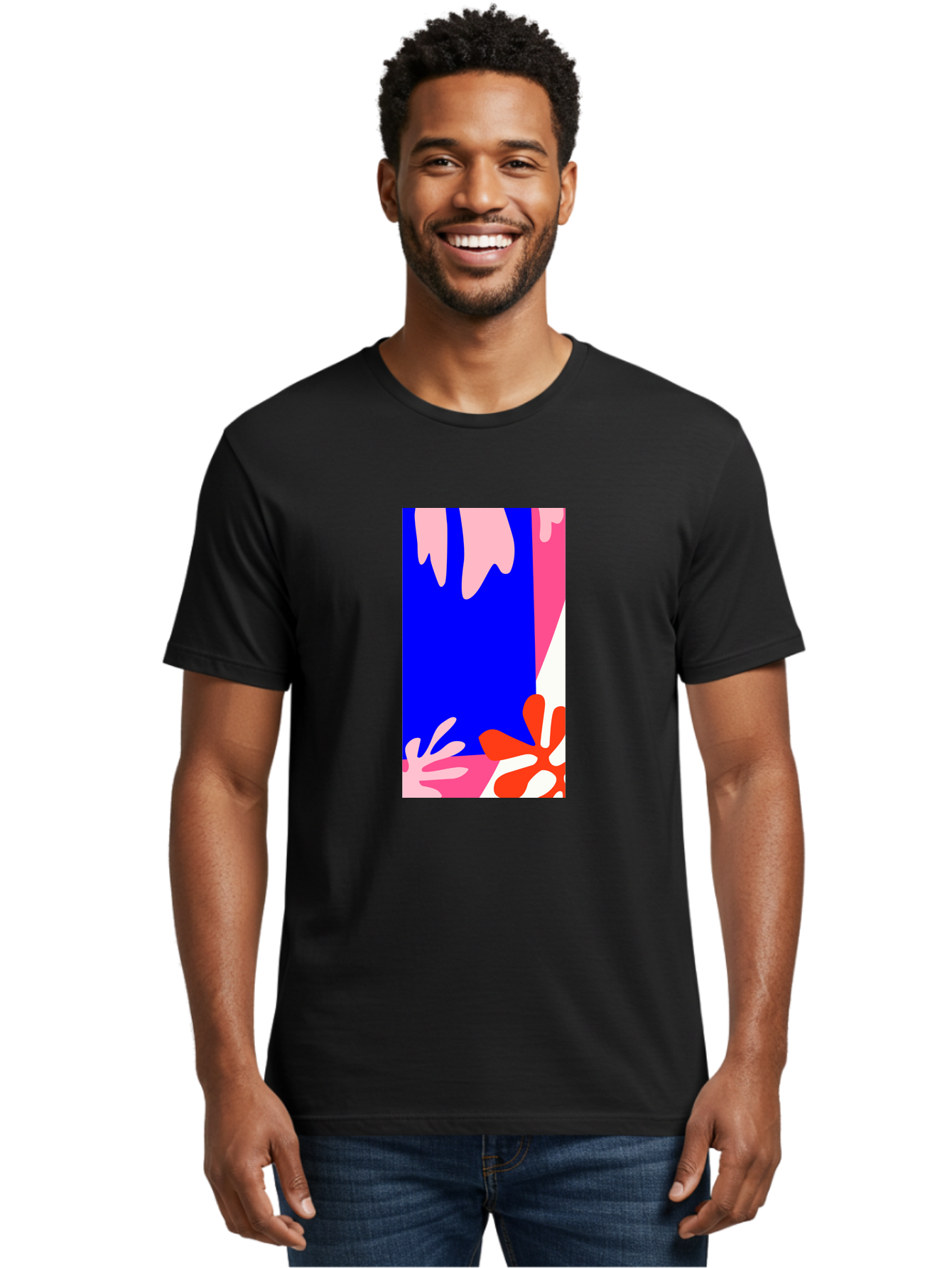 Blue-Strip Men'S Graphic Tee, 100% Cotton, Comfortable Casual Summer Wear, Machine Washable, Abstract Floral Pattern, Vibrant Colors, Blue Background, Pink And Red Flowers, Artistic Design, Modern Art, Colorful Illustration, Floral Motif Aab607 10