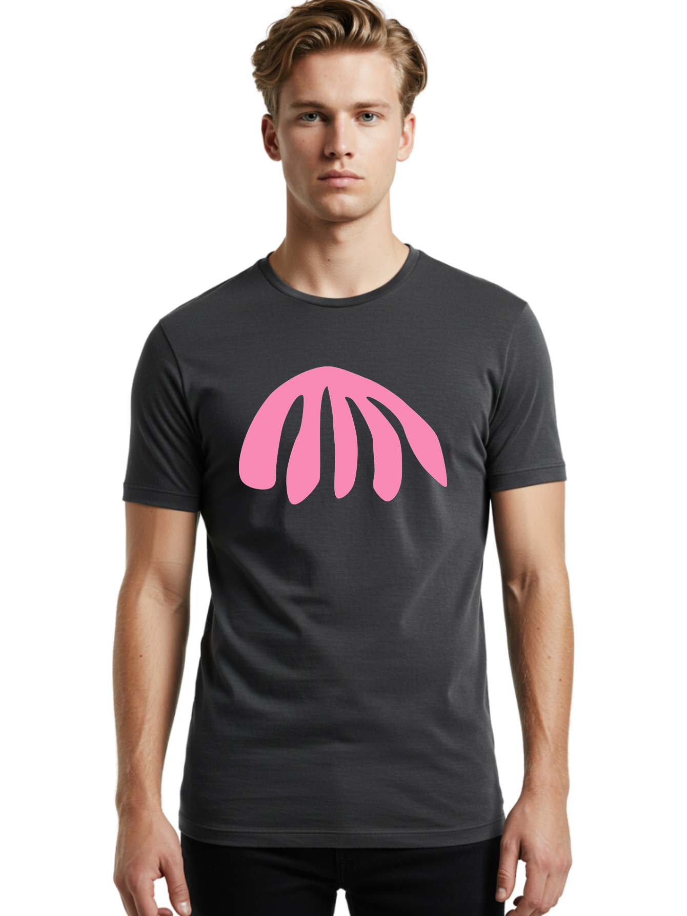Pink-Logo Men'S Graphic Tee, 100% Cotton, Comfortable Casual Summer Wear, Machine Washable, Pink Graphic, Abstract Shape, Minimalist Design, Modern Art, Simple Illustration, Vibrant Pink Color, Curved Lines Aab627 12