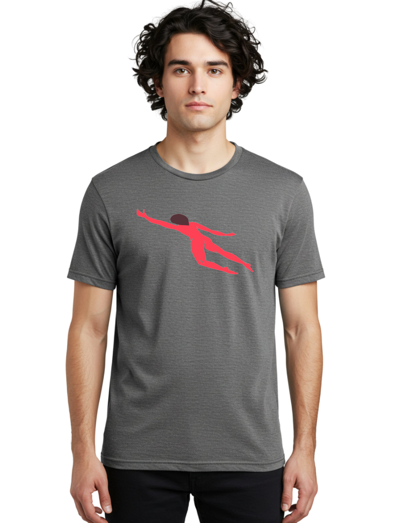 Pink-Silhouette Men'S Graphic Tee, 100% Cotton, Comfortable Casual Summer Wear, Machine Washable, Swimming Motion, Aquatic Activity, Sports, Dynamic Movement, Water Sports, Freestyle Swimmer, Red Figure, Fluid Motion Aab630 14