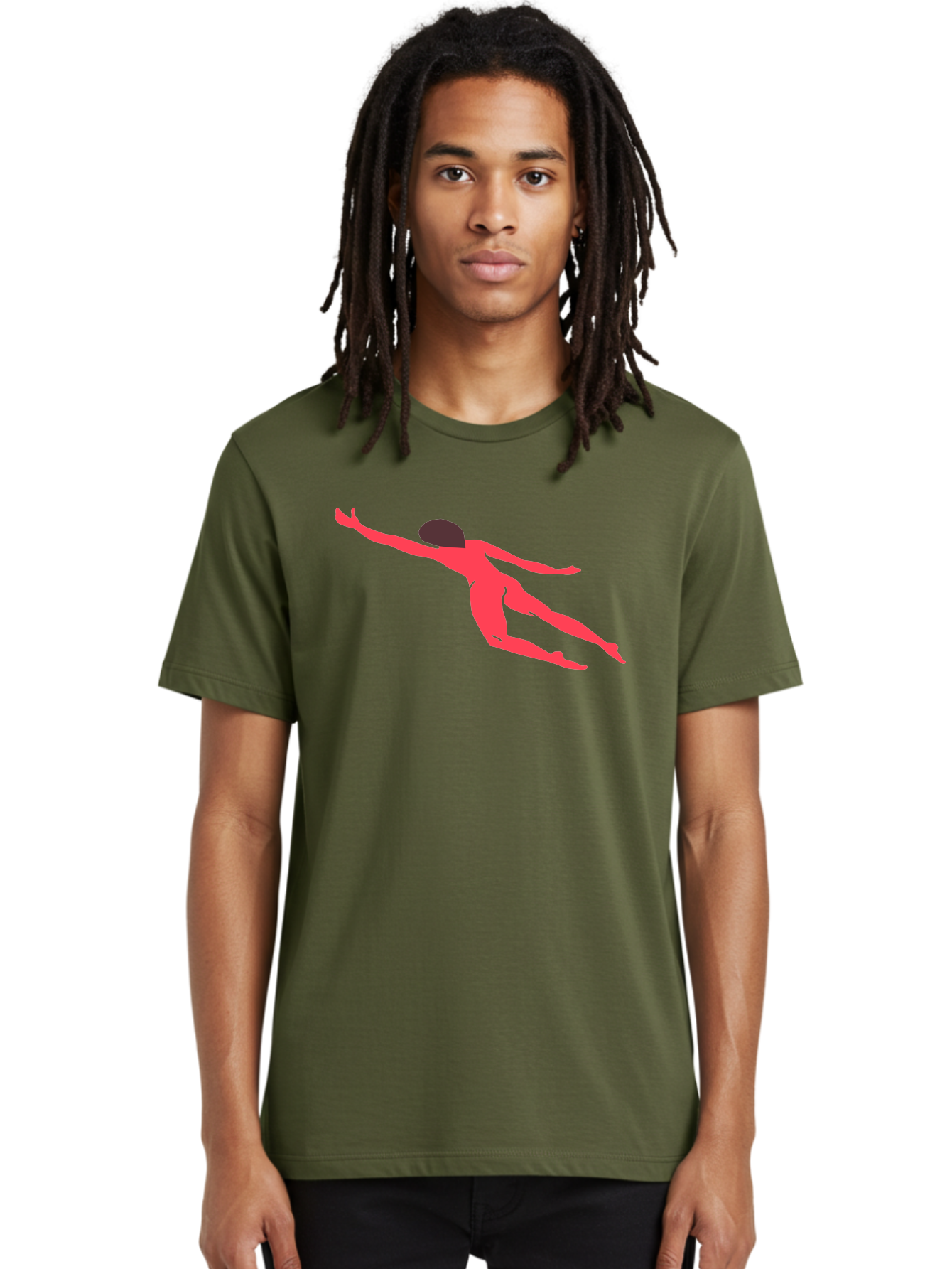 Pink-Silhouette Men'S Graphic Tee, 100% Cotton, Comfortable Casual Summer Wear, Machine Washable, Swimming Motion, Aquatic Activity, Sports, Dynamic Movement, Water Sports, Freestyle Swimmer, Red Figure, Fluid Motion Aab630 16