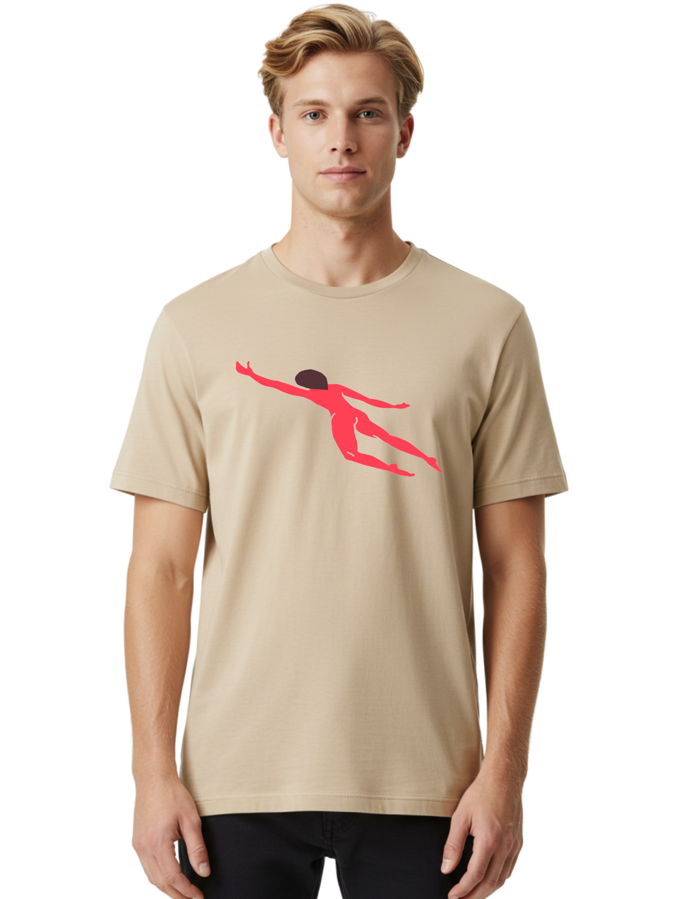 Pink-Silhouette Men'S Graphic Tee, 100% Cotton, Comfortable Casual Summer Wear, Machine Washable, Swimming Motion, Aquatic Activity, Sports, Dynamic Movement, Water Sports, Freestyle Swimmer, Red Figure, Fluid Motion Aab630 18