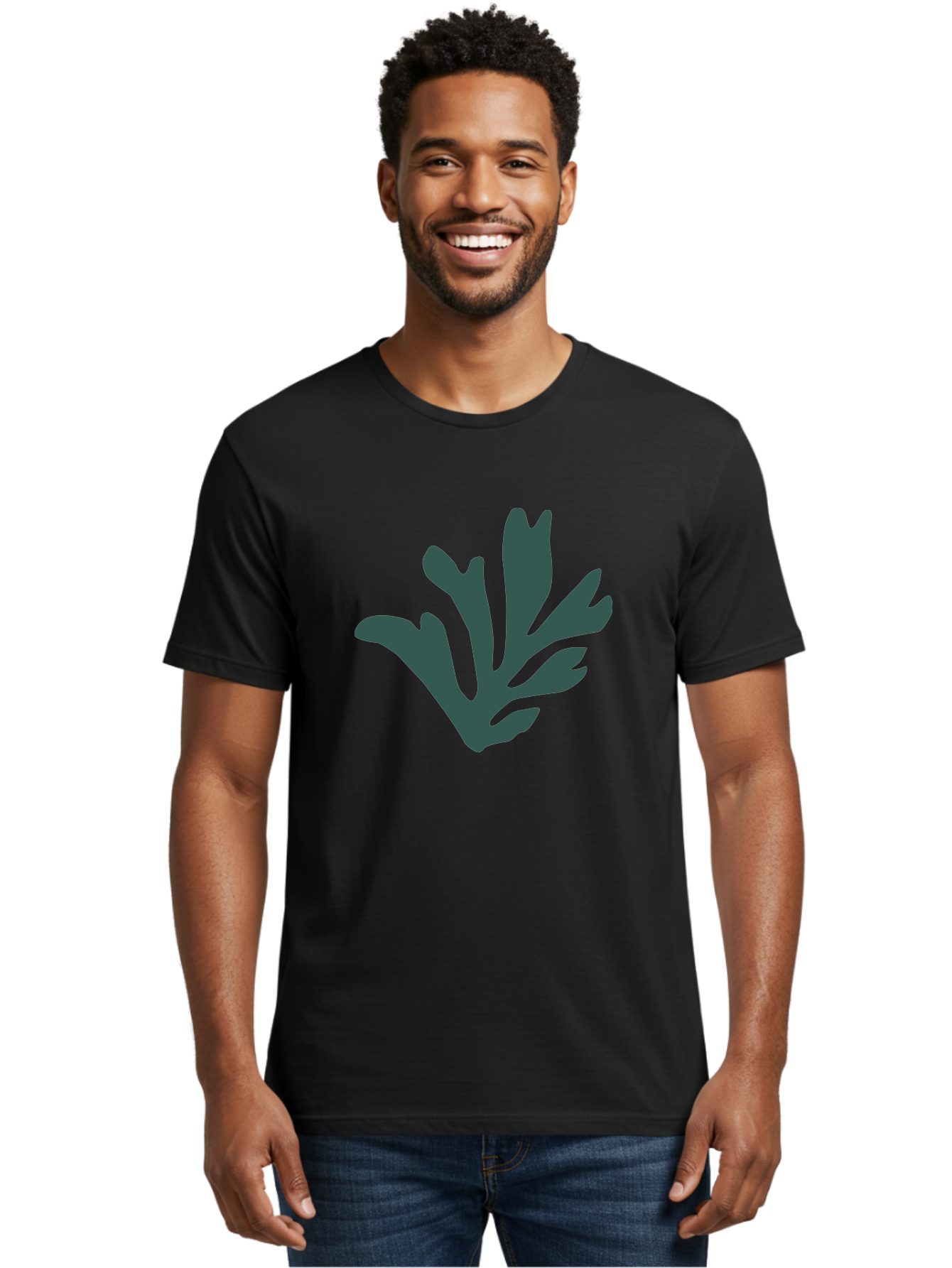 Seaweed-Silhouette Men'S Graphic Tee, 100% Cotton, Comfortable Casual Summer Wear, Machine Washable, Seaweed Silhouette, Ocean Flora, Underwater Plants, Marine Life, Dark Green, Abstract Shape, Simple Design, Minimalist Art Aab634 22