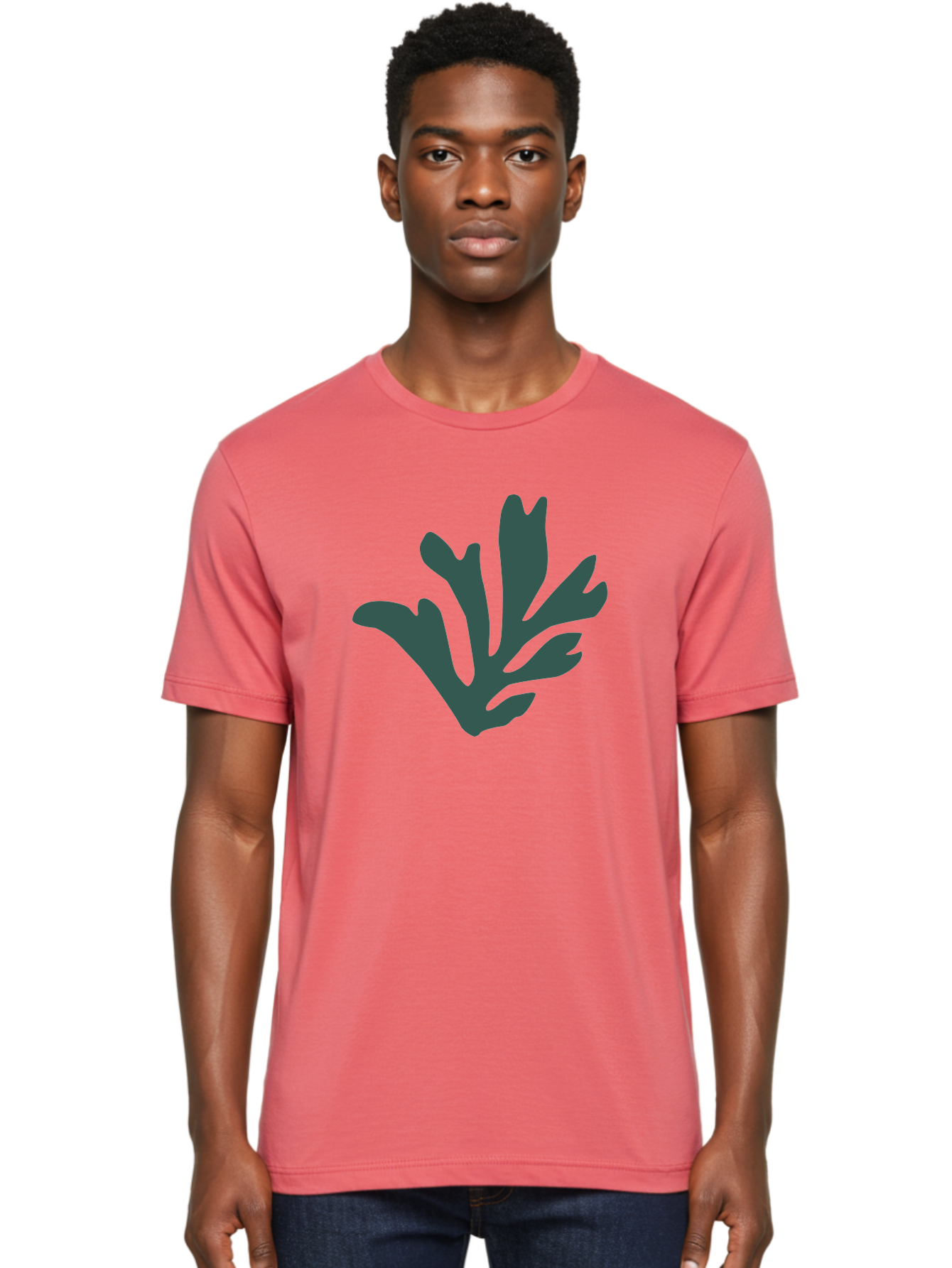 Seaweed-Silhouette Men'S Graphic Tee, 100% Cotton, Comfortable Casual Summer Wear, Machine Washable, Seaweed Silhouette, Ocean Flora, Underwater Plants, Marine Life, Dark Green, Abstract Shape, Simple Design, Minimalist Art Aab634 30