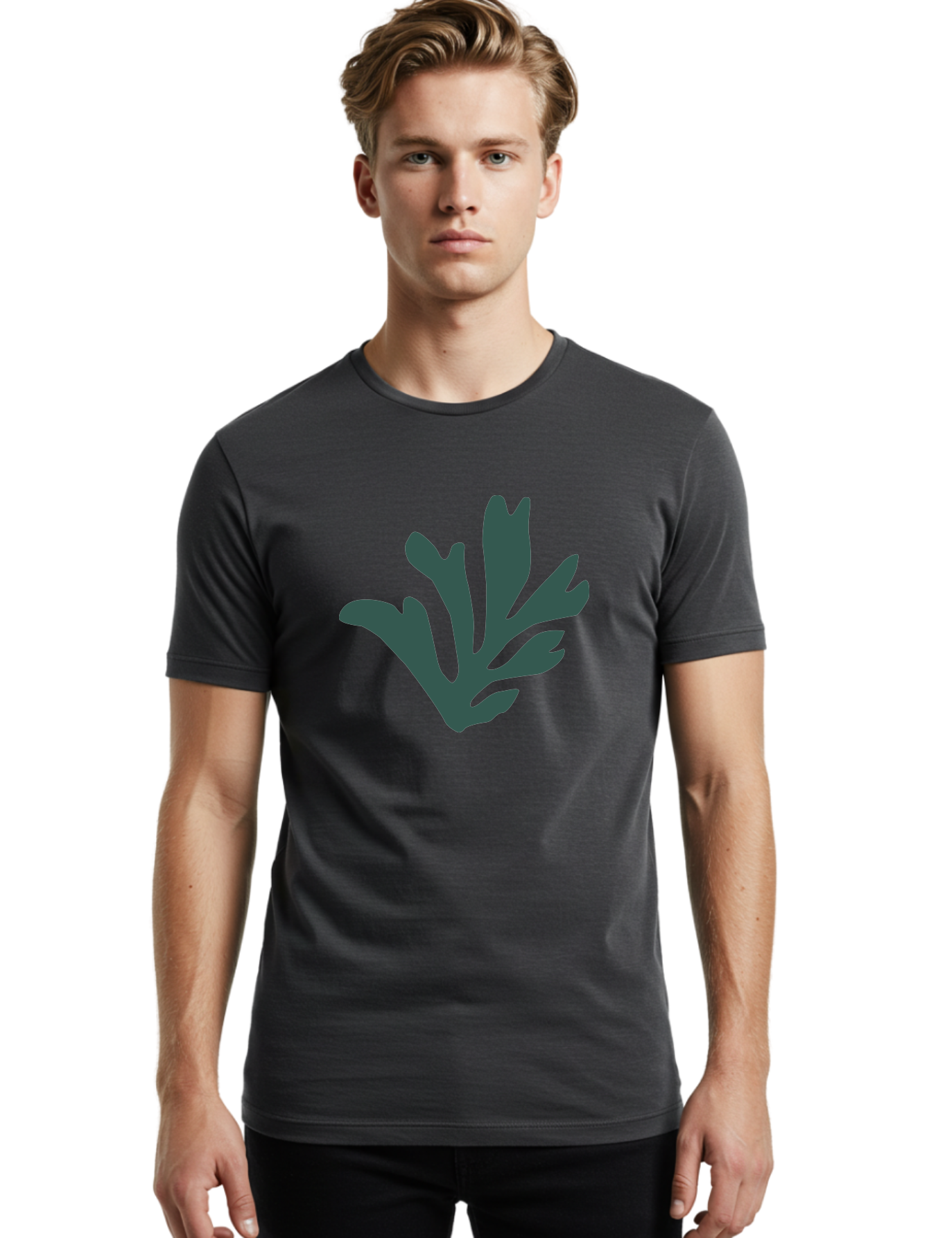 Seaweed-Silhouette Men'S Graphic Tee, 100% Cotton, Comfortable Casual Summer Wear, Machine Washable, Seaweed Silhouette, Ocean Flora, Underwater Plants, Marine Life, Dark Green, Abstract Shape, Simple Design, Minimalist Art Aab634 8