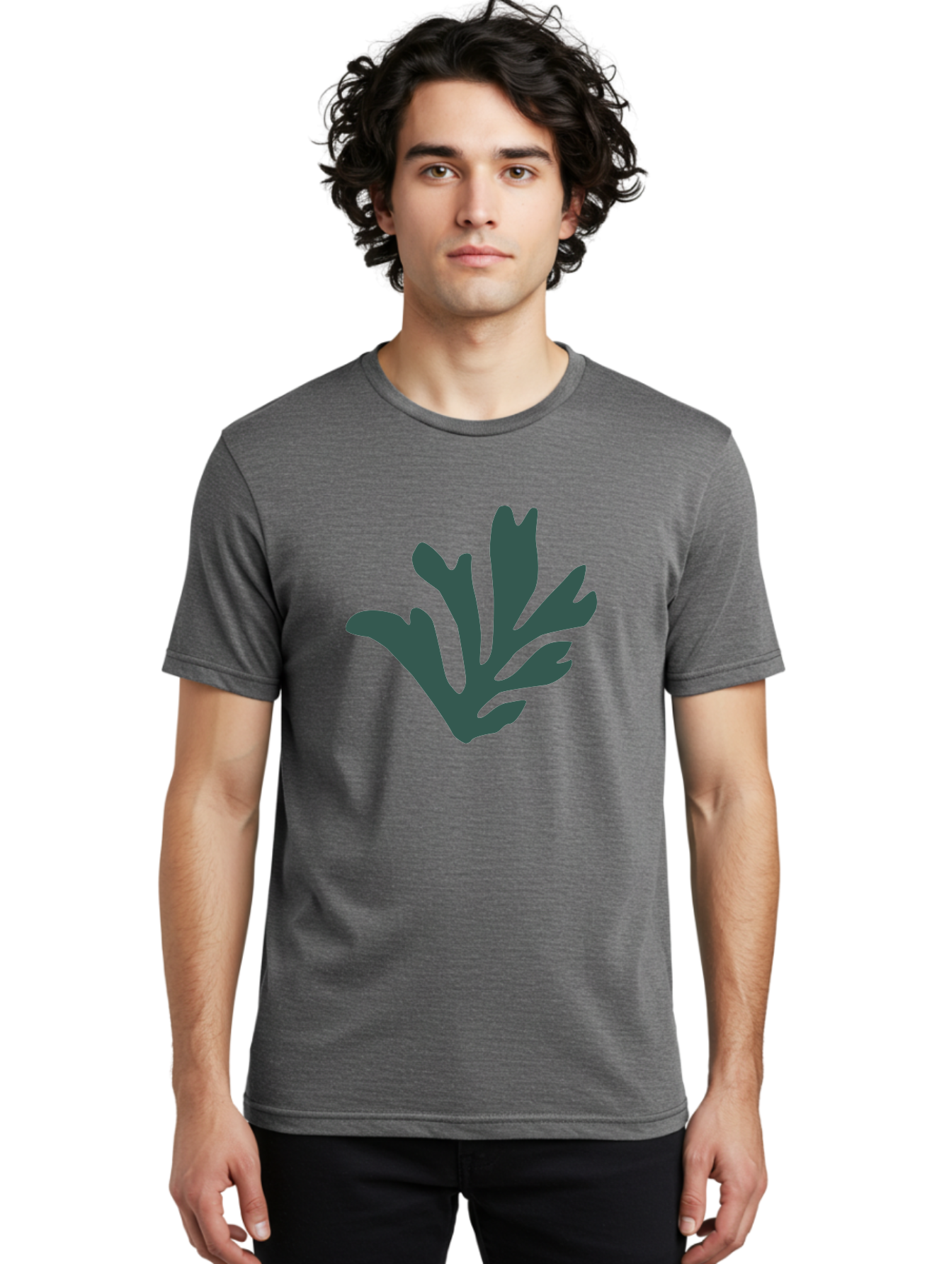 Seaweed-Silhouette Men'S Graphic Tee, 100% Cotton, Comfortable Casual Summer Wear, Machine Washable, Seaweed Silhouette, Ocean Flora, Underwater Plants, Marine Life, Dark Green, Abstract Shape, Simple Design, Minimalist Art Aab634 10