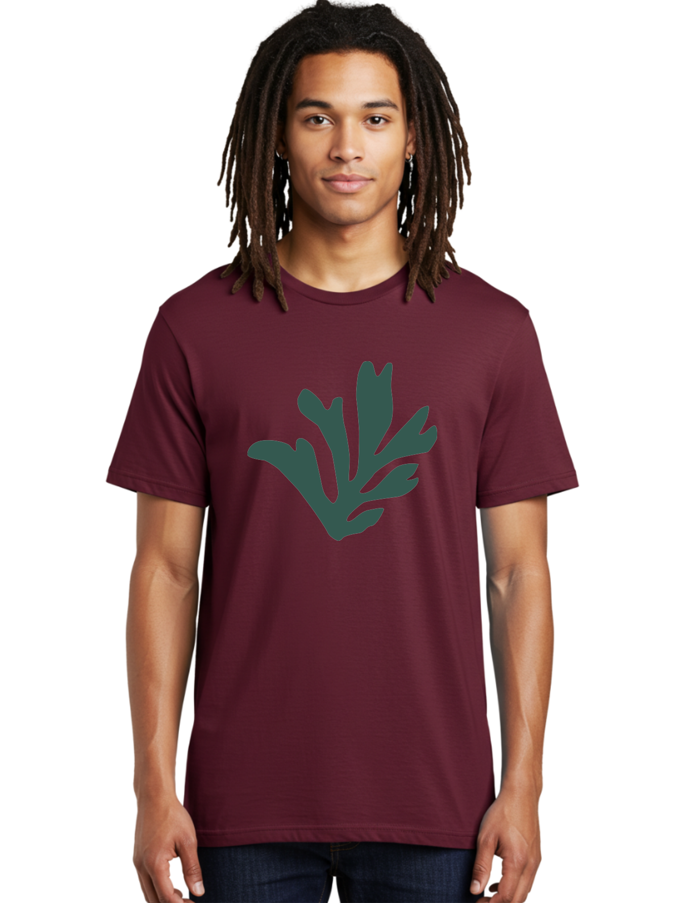 Seaweed-Silhouette Men'S Graphic Tee, 100% Cotton, Comfortable Casual Summer Wear, Machine Washable, Seaweed Silhouette, Ocean Flora, Underwater Plants, Marine Life, Dark Green, Abstract Shape, Simple Design, Minimalist Art Aab634 24