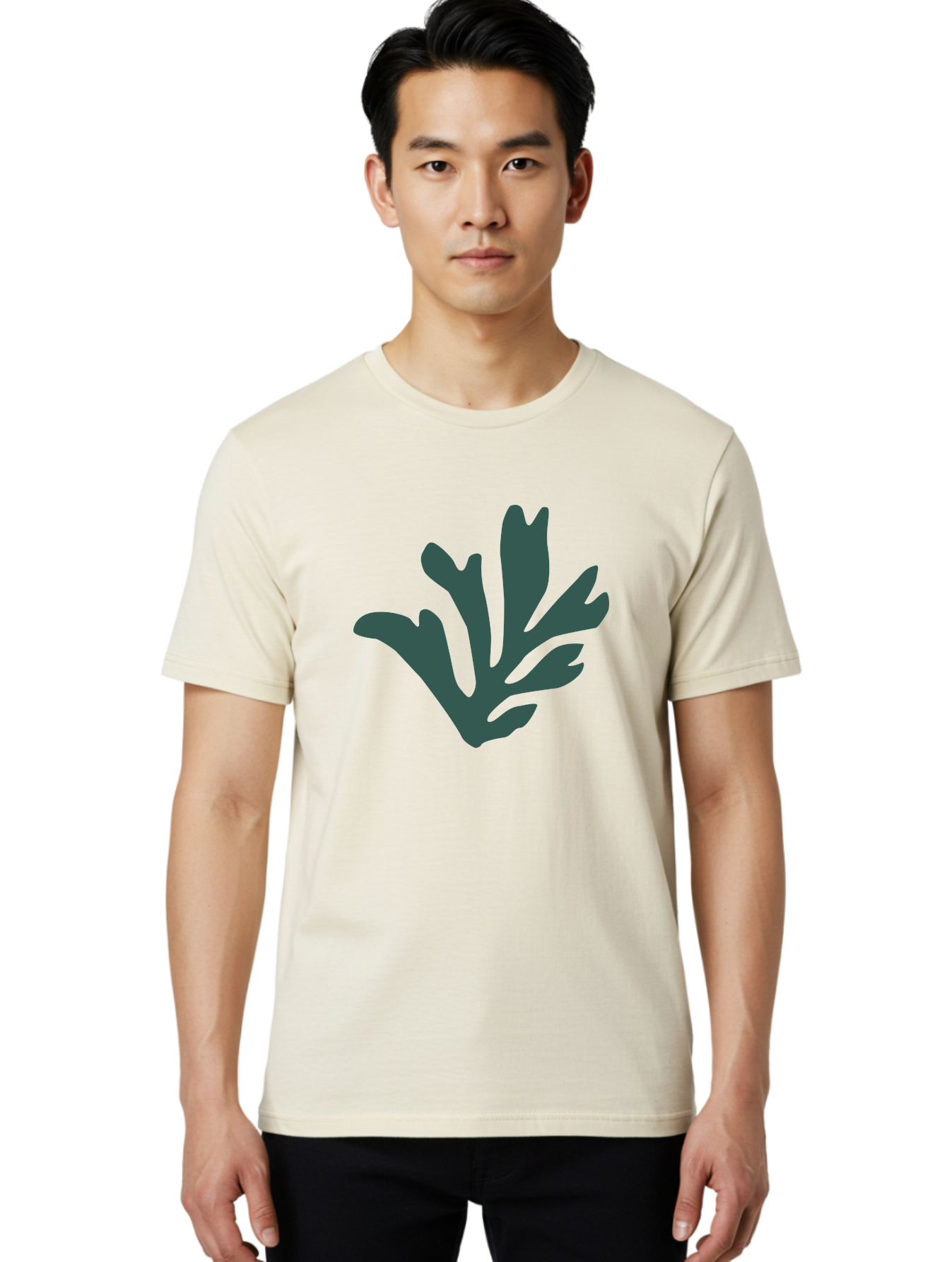 Seaweed-Silhouette Men'S Graphic Tee, 100% Cotton, Comfortable Casual Summer Wear, Machine Washable, Seaweed Silhouette, Ocean Flora, Underwater Plants, Marine Life, Dark Green, Abstract Shape, Simple Design, Minimalist Art Aab634 14