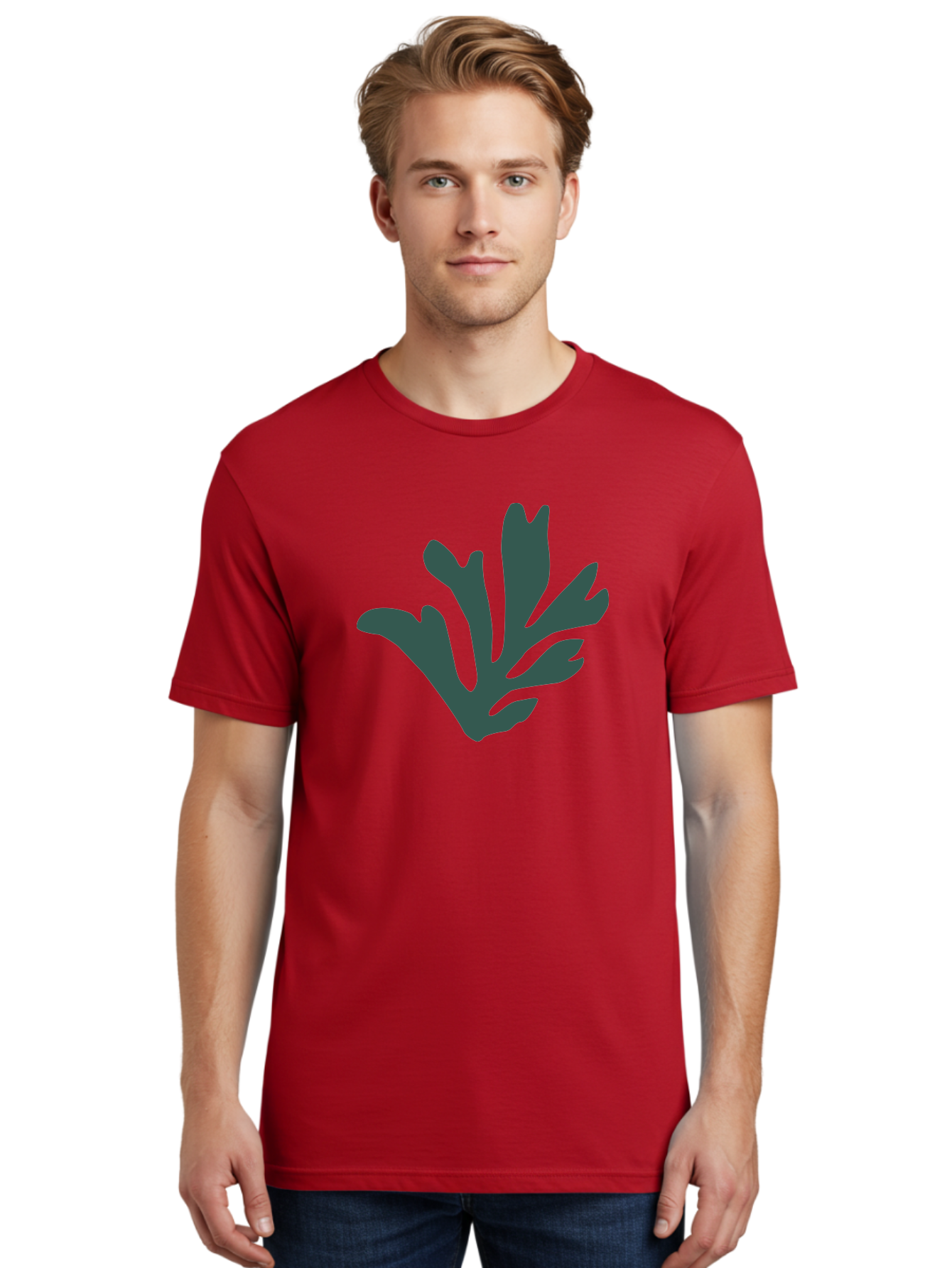 Seaweed-Silhouette Men'S Graphic Tee, 100% Cotton, Comfortable Casual Summer Wear, Machine Washable, Seaweed Silhouette, Ocean Flora, Underwater Plants, Marine Life, Dark Green, Abstract Shape, Simple Design, Minimalist Art Aab634 26