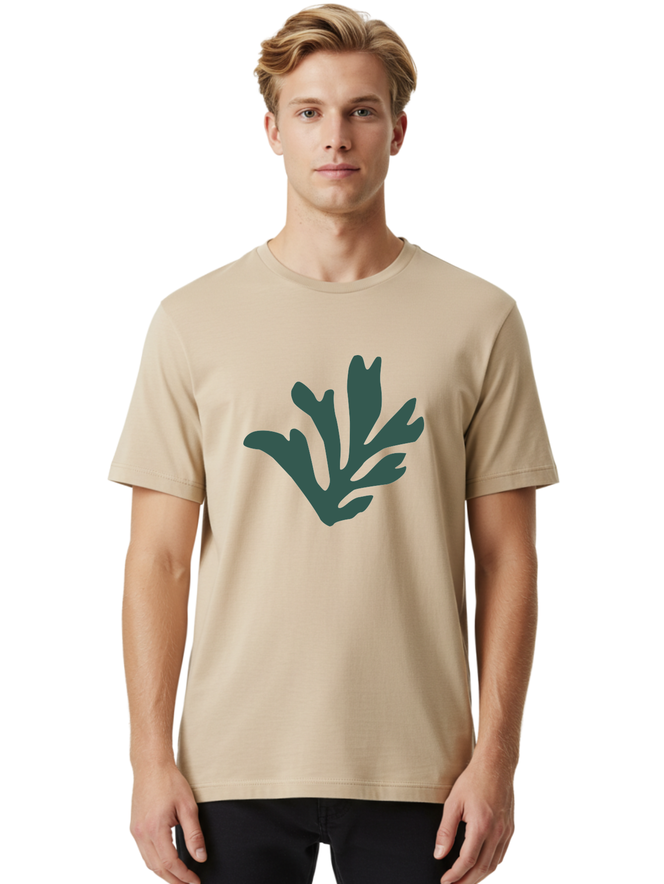 Seaweed-Silhouette Men'S Graphic Tee, 100% Cotton, Comfortable Casual Summer Wear, Machine Washable, Seaweed Silhouette, Ocean Flora, Underwater Plants, Marine Life, Dark Green, Abstract Shape, Simple Design, Minimalist Art Aab634 20