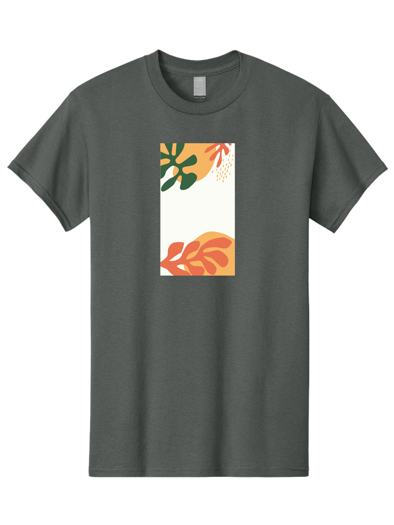 Tropical-Leaves Men'S Graphic Tee, 100% Cotton, Comfortable Casual Summer Wear, Machine Washable, Tropical Leaves, Abstract Art, Modern Design, Minimalist Style, Orange And Green Hues, Creative Graphics, Digital Illustration, Contemporary Art Aab636 11