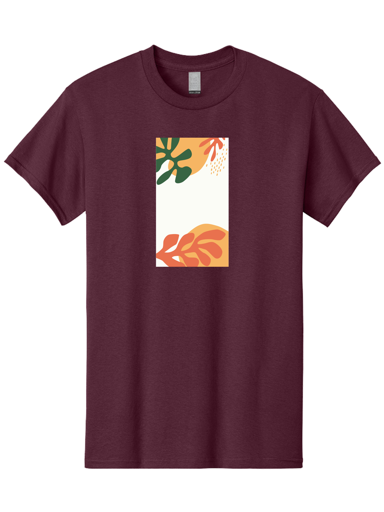 Tropical-Leaves Men'S Graphic Tee, 100% Cotton, Comfortable Casual Summer Wear, Machine Washable, Tropical Leaves, Abstract Art, Modern Design, Minimalist Style, Orange And Green Hues, Creative Graphics, Digital Illustration, Contemporary Art Aab636 5
