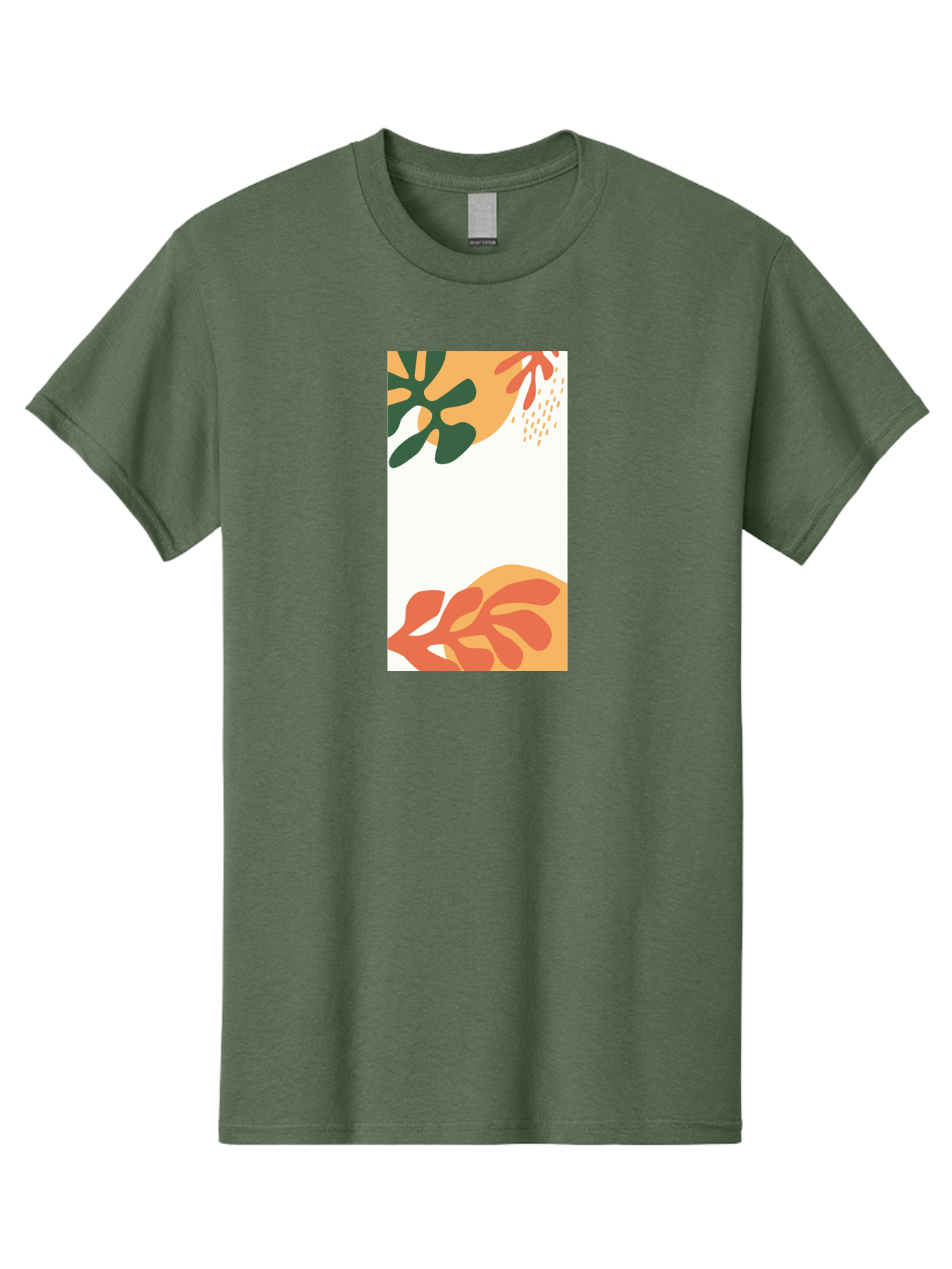 Tropical-Leaves Men'S Graphic Tee, 100% Cotton, Comfortable Casual Summer Wear, Machine Washable, Tropical Leaves, Abstract Art, Modern Design, Minimalist Style, Orange And Green Hues, Creative Graphics, Digital Illustration, Contemporary Art Aab636 21