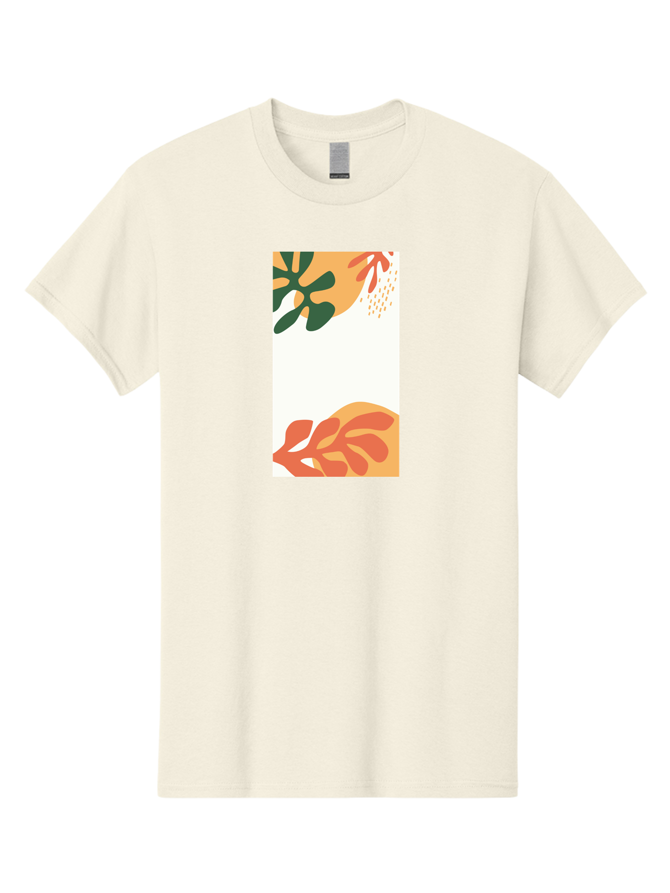 Tropical-Leaves Men'S Graphic Tee, 100% Cotton, Comfortable Casual Summer Wear, Machine Washable, Tropical Leaves, Abstract Art, Modern Design, Minimalist Style, Orange And Green Hues, Creative Graphics, Digital Illustration, Contemporary Art Aab636 27