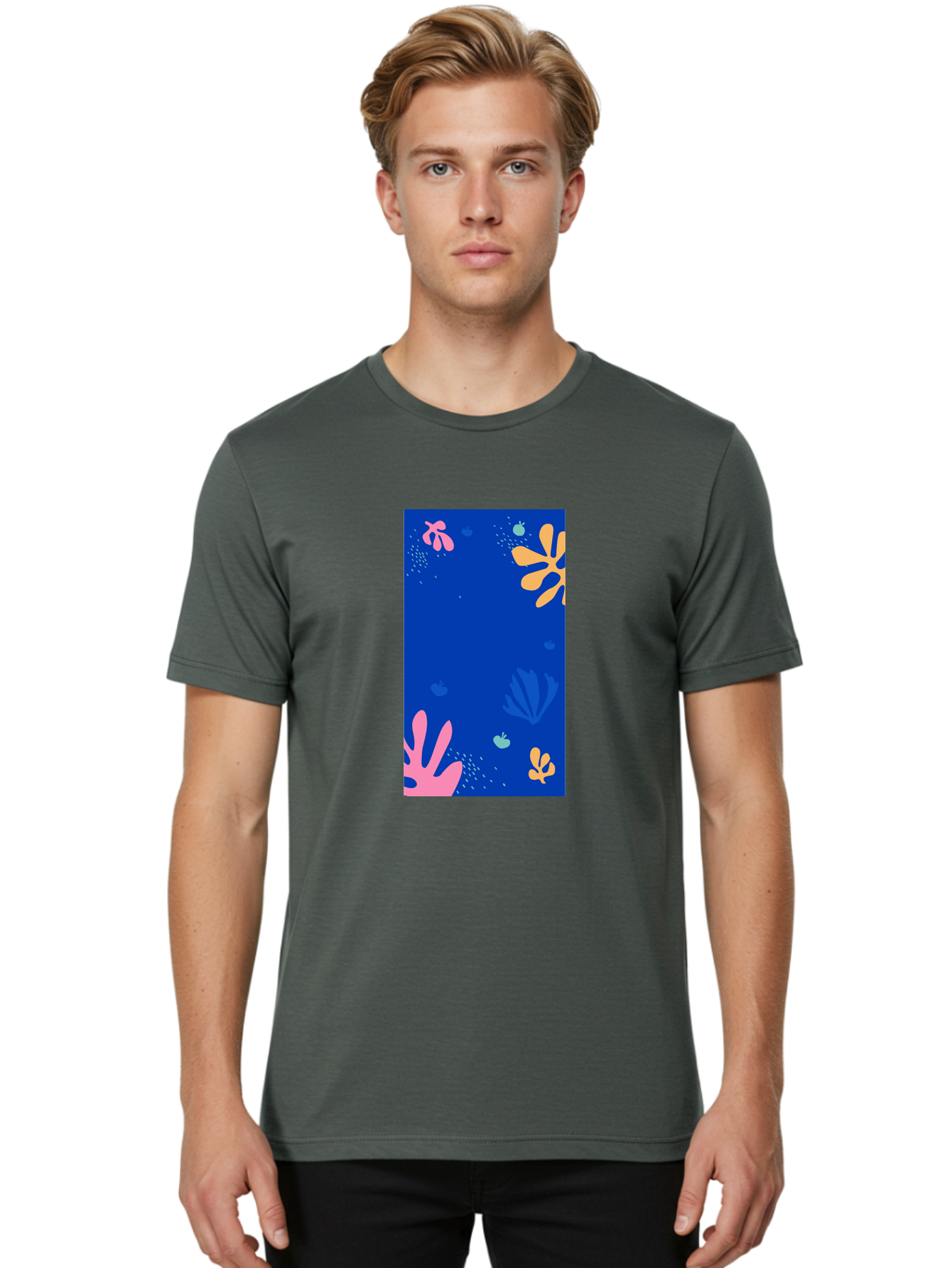 Underwater-Florals Men'S Graphic Tee, 100% Cotton, Comfortable Casual Summer Wear, Machine Washable, Underwater Scene, Colorful Flowers, Coral, Aquatic Plants, Ocean Life, Vibrant Colors, Whimsical Design, Digital Art, Floral Pattern, Aab638 24