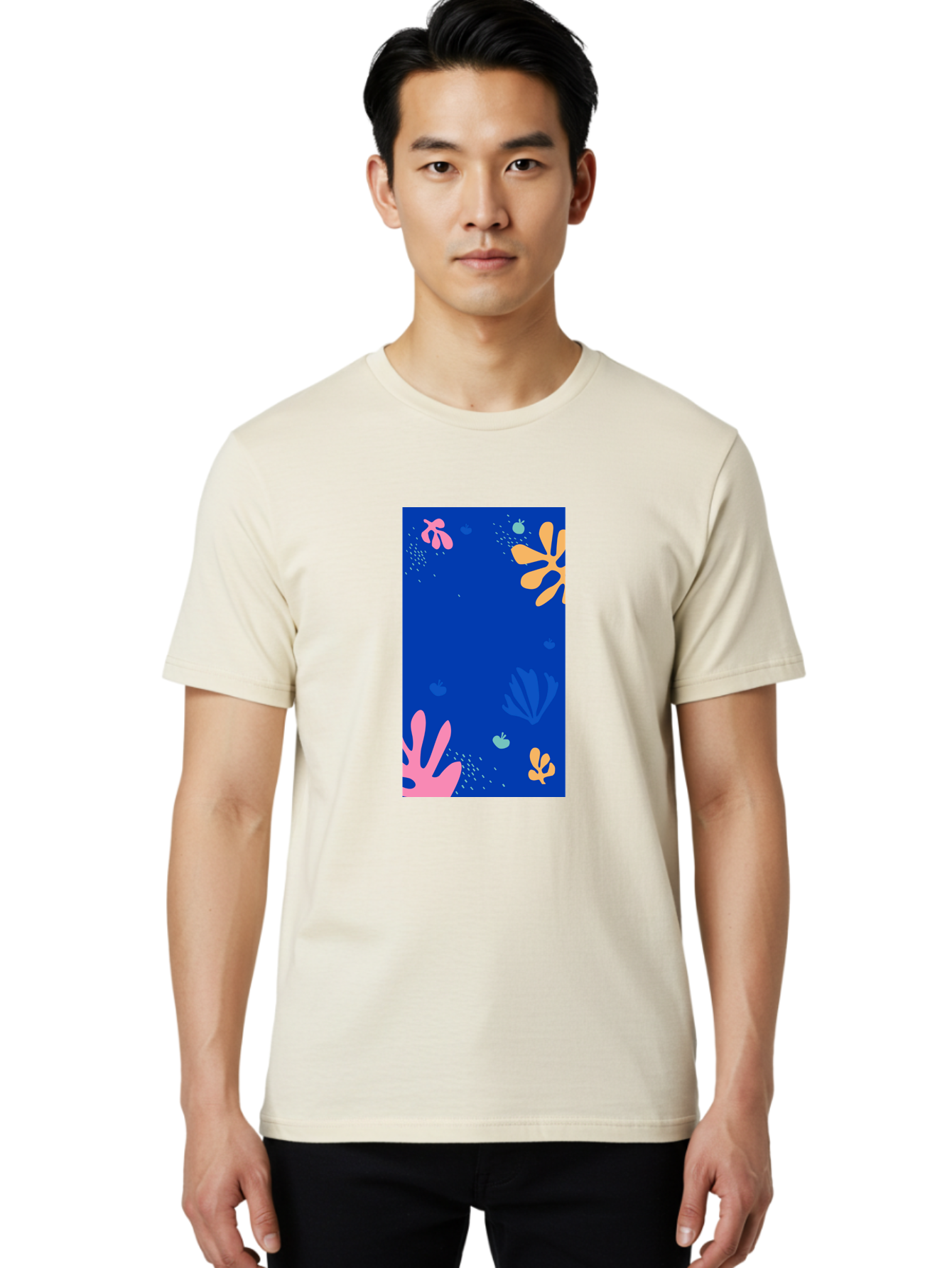 Underwater-Florals Men'S Graphic Tee, 100% Cotton, Comfortable Casual Summer Wear, Machine Washable, Underwater Scene, Colorful Flowers, Coral, Aquatic Plants, Ocean Life, Vibrant Colors, Whimsical Design, Digital Art, Floral Pattern, Aab638 2