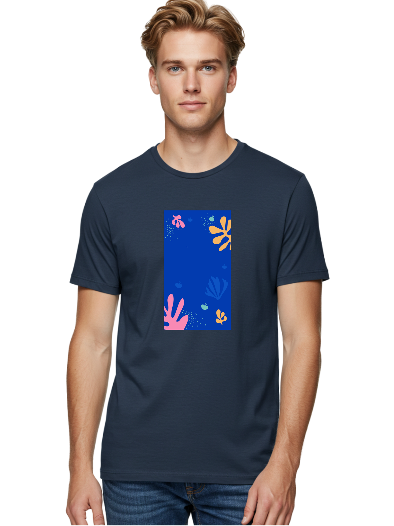 Underwater-Florals Men'S Graphic Tee, 100% Cotton, Comfortable Casual Summer Wear, Machine Washable, Underwater Scene, Colorful Flowers, Coral, Aquatic Plants, Ocean Life, Vibrant Colors, Whimsical Design, Digital Art, Floral Pattern, Aab638 26