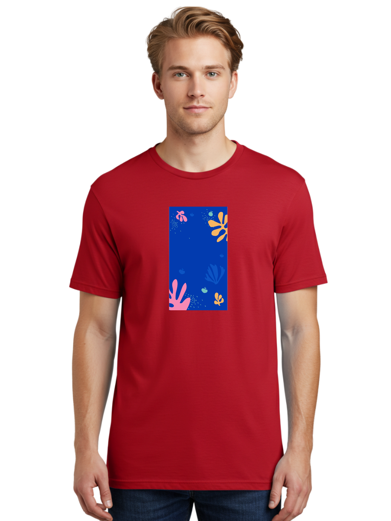 Underwater-Florals Men'S Graphic Tee, 100% Cotton, Comfortable Casual Summer Wear, Machine Washable, Underwater Scene, Colorful Flowers, Coral, Aquatic Plants, Ocean Life, Vibrant Colors, Whimsical Design, Digital Art, Floral Pattern, Aab638 6