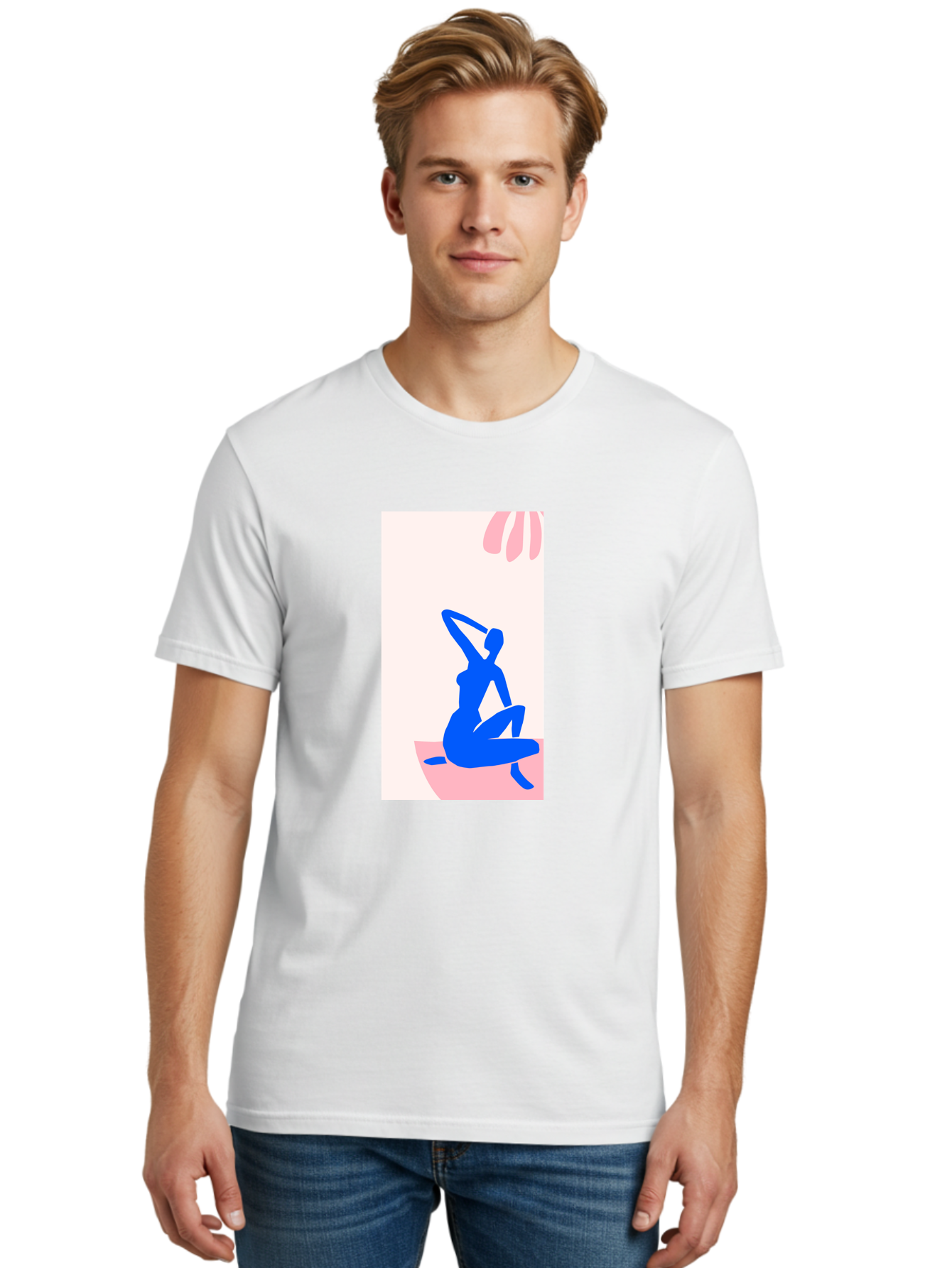 Yoga-Pose Men'S Graphic Tee, 100% Cotton, Comfortable Casual Summer Wear, Machine Washable, Yoga Silhouette, Serene Pose, Blue Figure, Wellness, Fitness, Meditation, Relaxation, Mindfulness, Calm Atmosphere Aab640 26