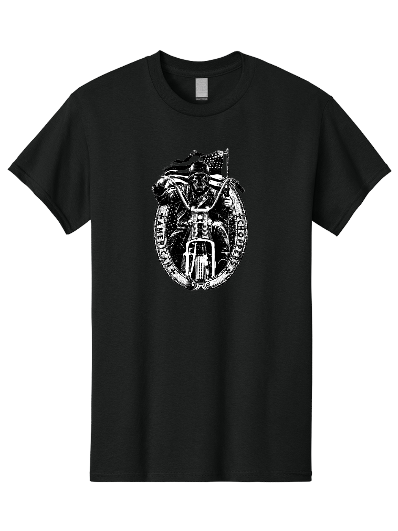 American-Chopper Men'S Graphic Tee, 100% Cotton, Comfortable Casual Summer Wear, Machine Washable, Motorcycle Culture, Biker Graphics, Patriotic Symbol, Chopper Bike, Skull Rider, American Flag, Bold Design, Black And White Illustration, Aab642 13