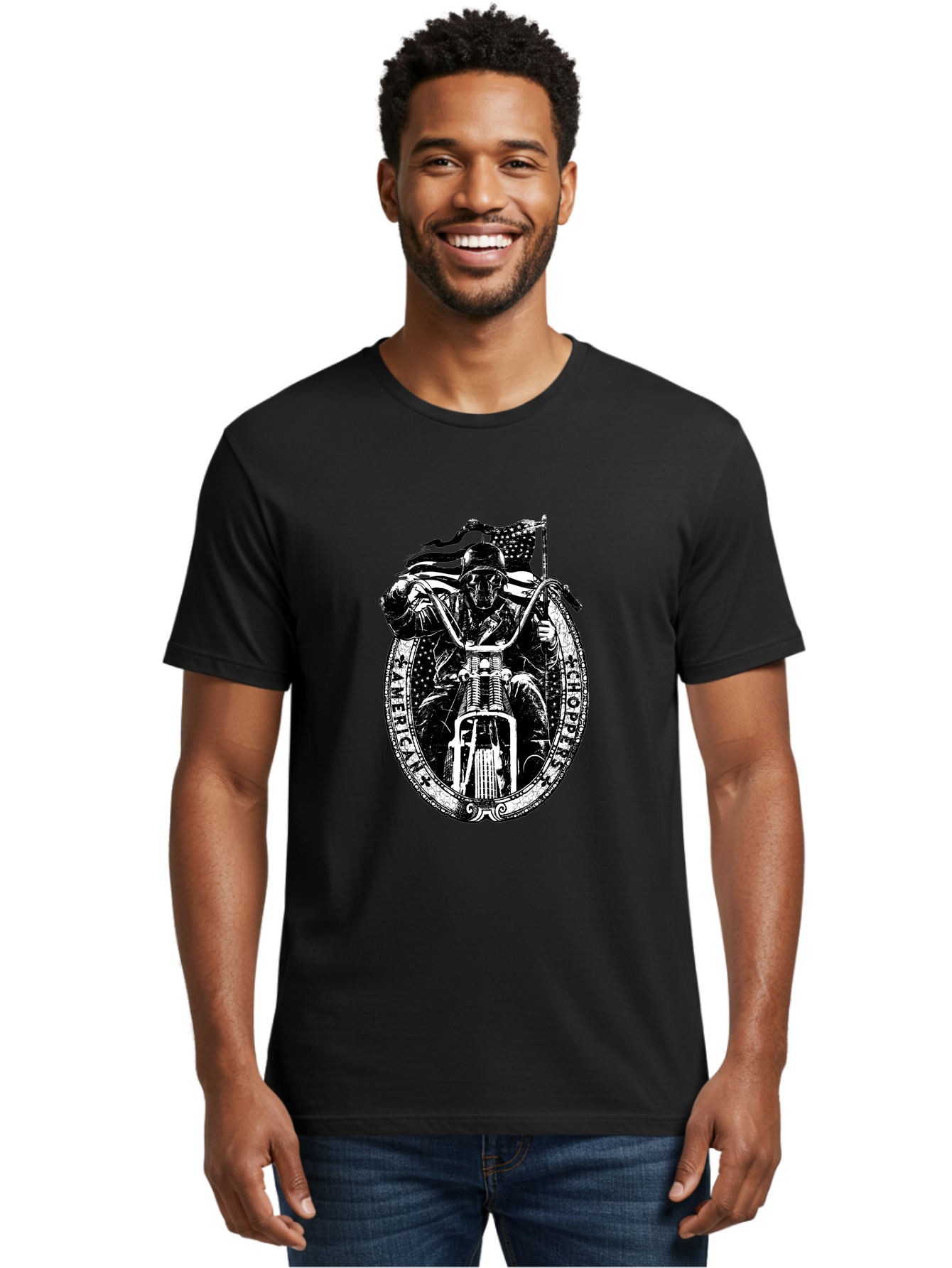 American-Chopper Men'S Graphic Tee, 100% Cotton, Comfortable Casual Summer Wear, Machine Washable, Motorcycle Culture, Biker Graphics, Patriotic Symbol, Chopper Bike, Skull Rider, American Flag, Bold Design, Black And White Illustration, Aab642 14