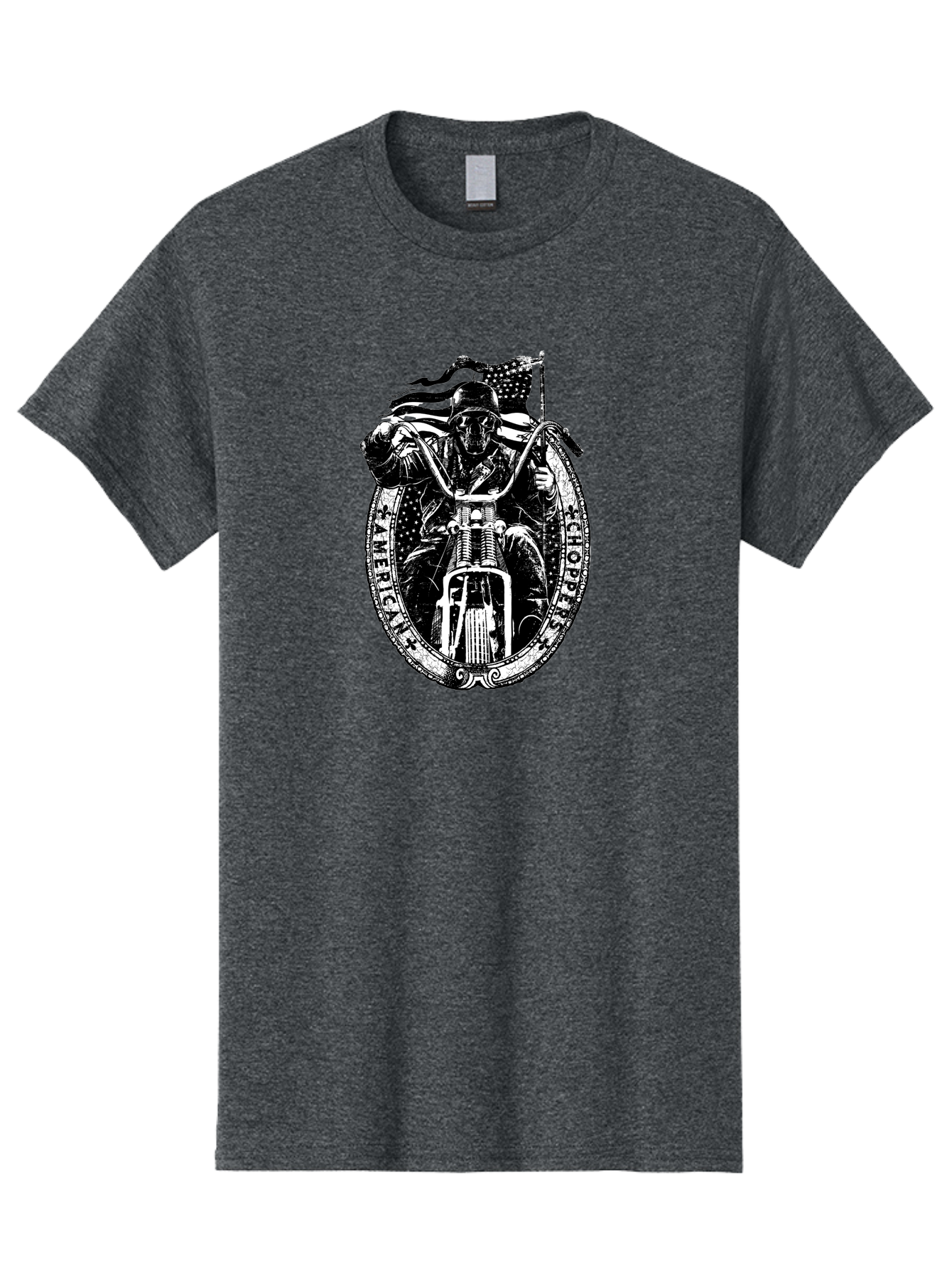 American-Chopper Men'S Graphic Tee, 100% Cotton, Comfortable Casual Summer Wear, Machine Washable, Motorcycle Culture, Biker Graphics, Patriotic Symbol, Chopper Bike, Skull Rider, American Flag, Bold Design, Black And White Illustration, Aab642 19