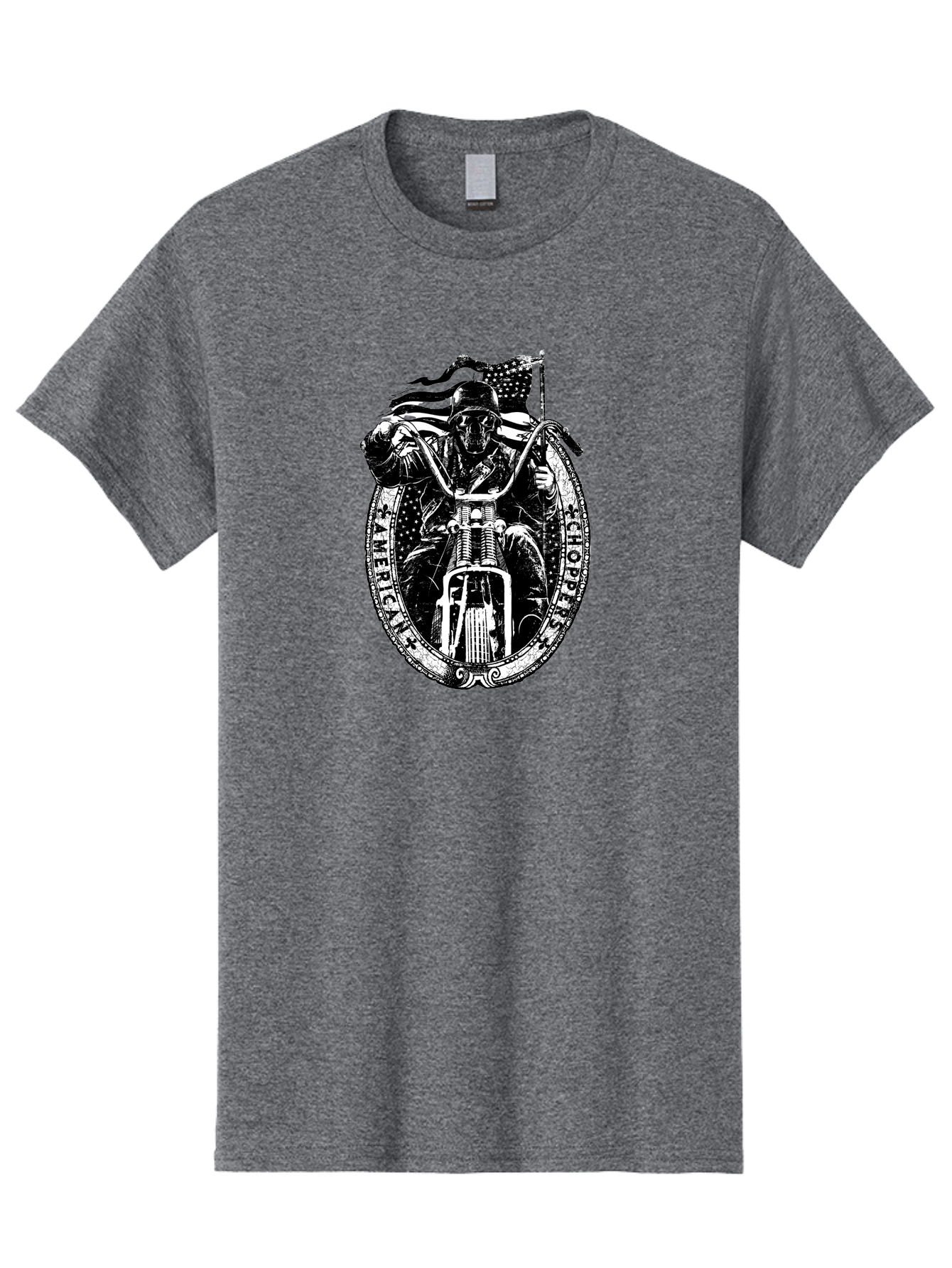 American-Chopper Men'S Graphic Tee, 100% Cotton, Comfortable Casual Summer Wear, Machine Washable, Motorcycle Culture, Biker Graphics, Patriotic Symbol, Chopper Bike, Skull Rider, American Flag, Bold Design, Black And White Illustration, Aab642 3