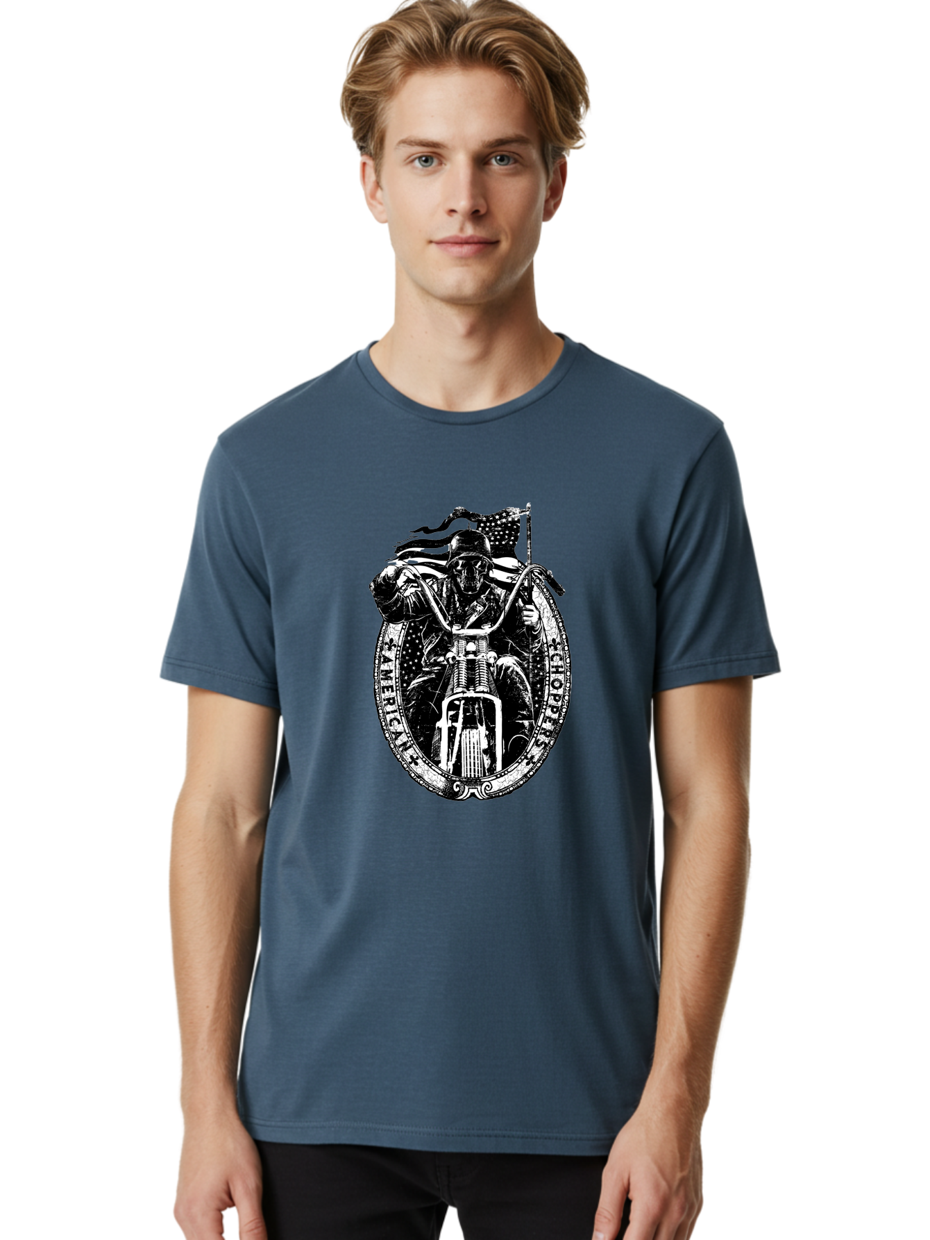 American-Chopper Men'S Graphic Tee, 100% Cotton, Comfortable Casual Summer Wear, Machine Washable, Motorcycle Culture, Biker Graphics, Patriotic Symbol, Chopper Bike, Skull Rider, American Flag, Bold Design, Black And White Illustration, Aab642 18